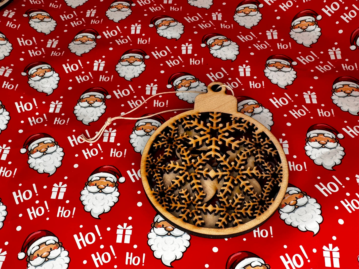 Handmade Two snowman snowflake background 3-D wood