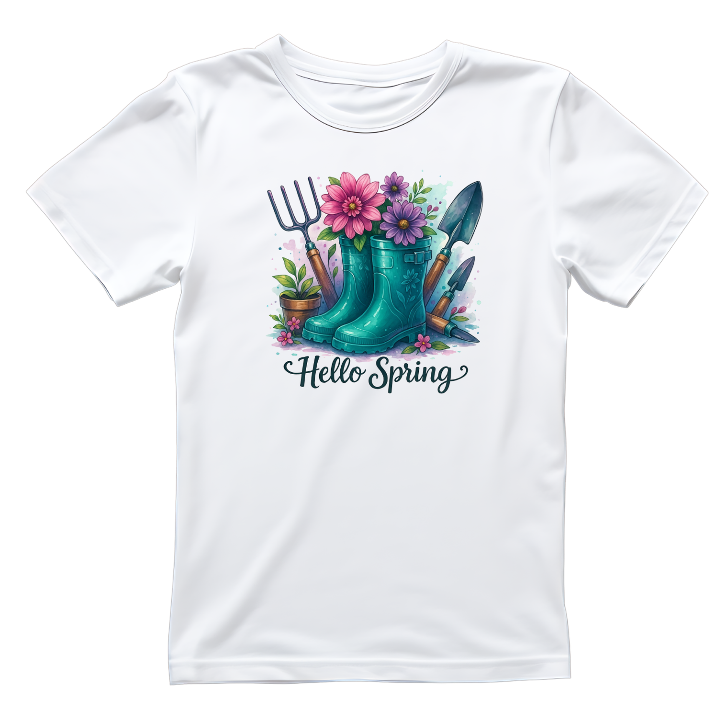 Hello Spring Gardening Boots T-Shirt | Graphic Tee | Gardening Printed Shirt | Plants Nature Lover |