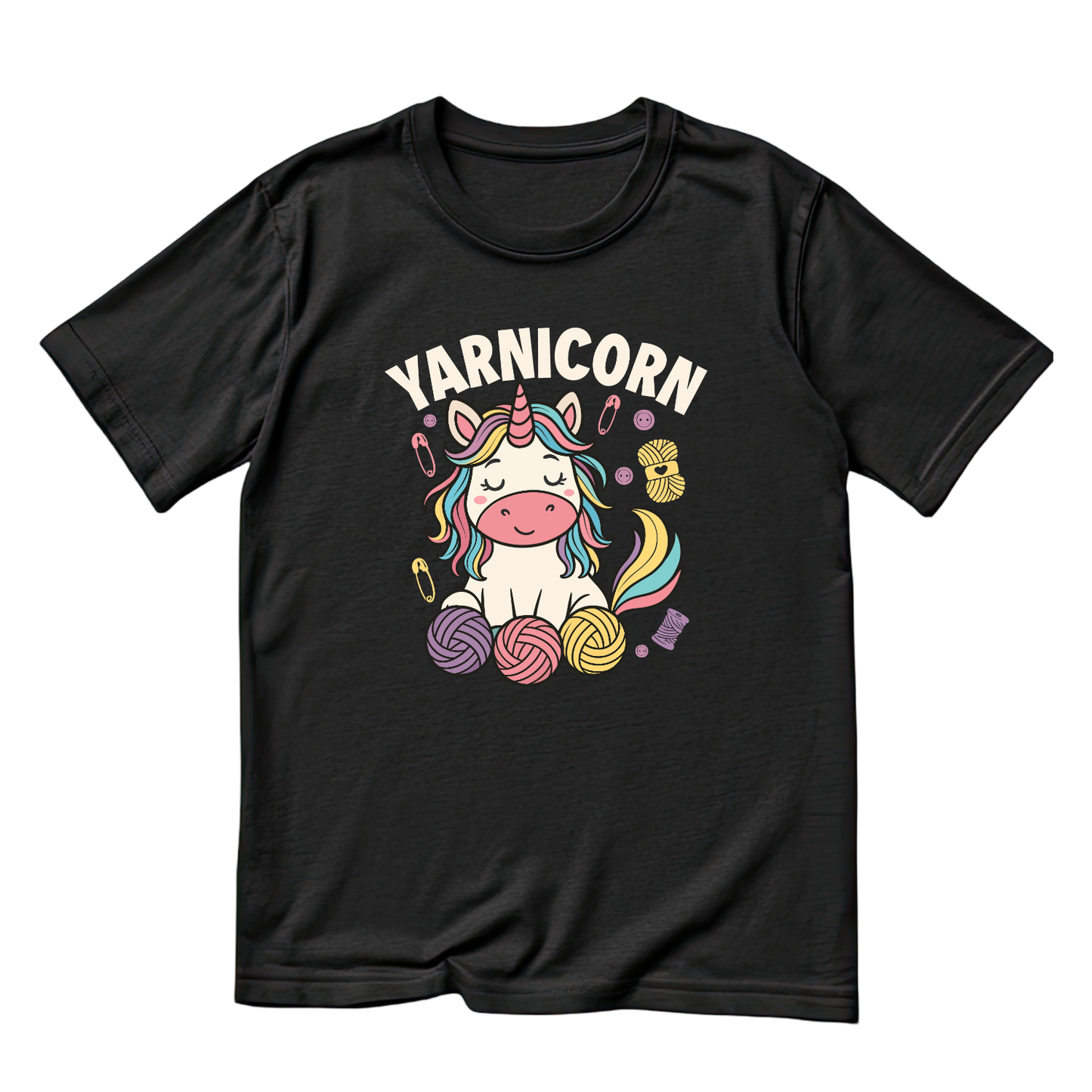 Yarnicorn T-Shirt | Funny Saying Unicorn Graphic Tee | Yarn Balls Knitting Crochet Printed Shirt