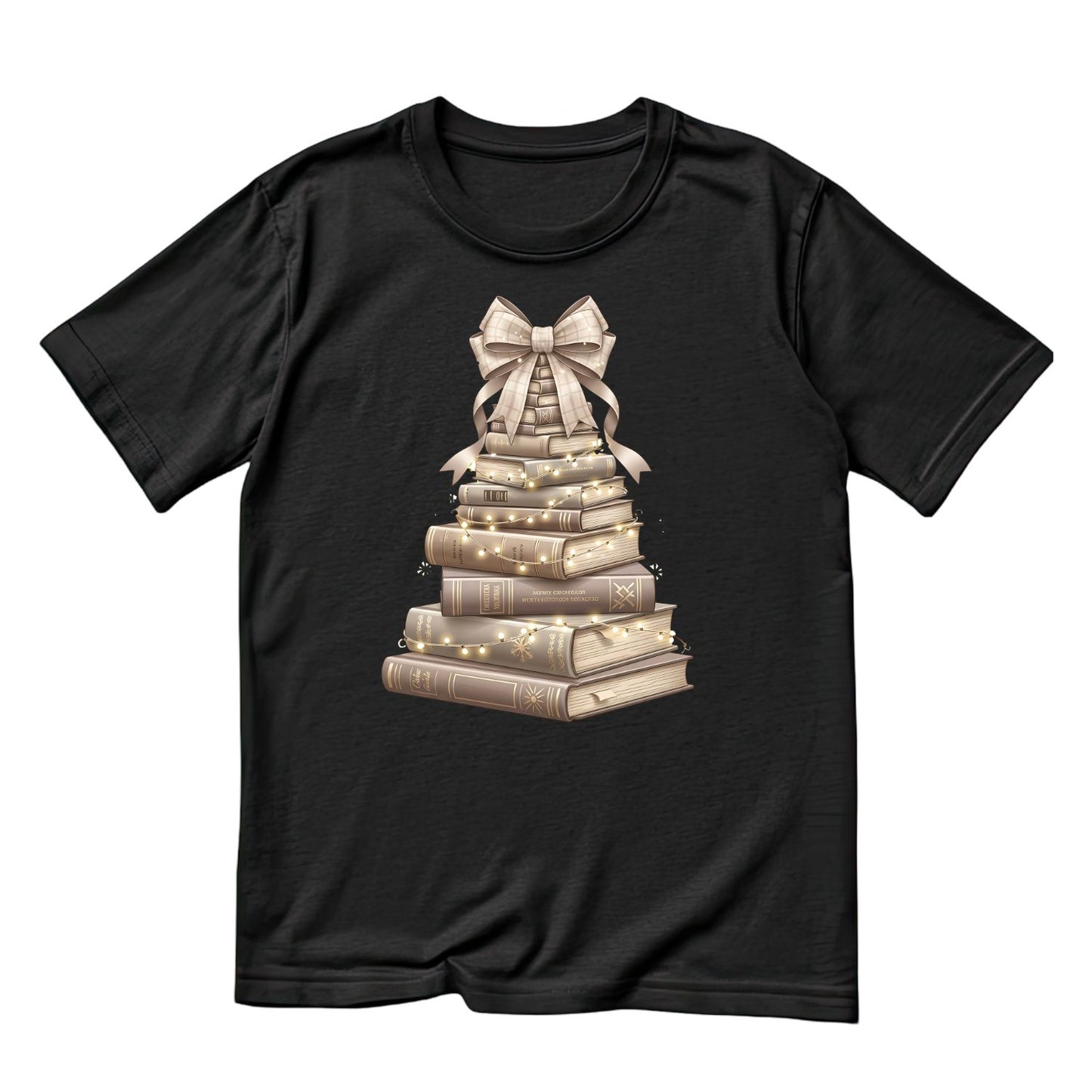 Gold Stacked Books Christmas Tree T-shirt