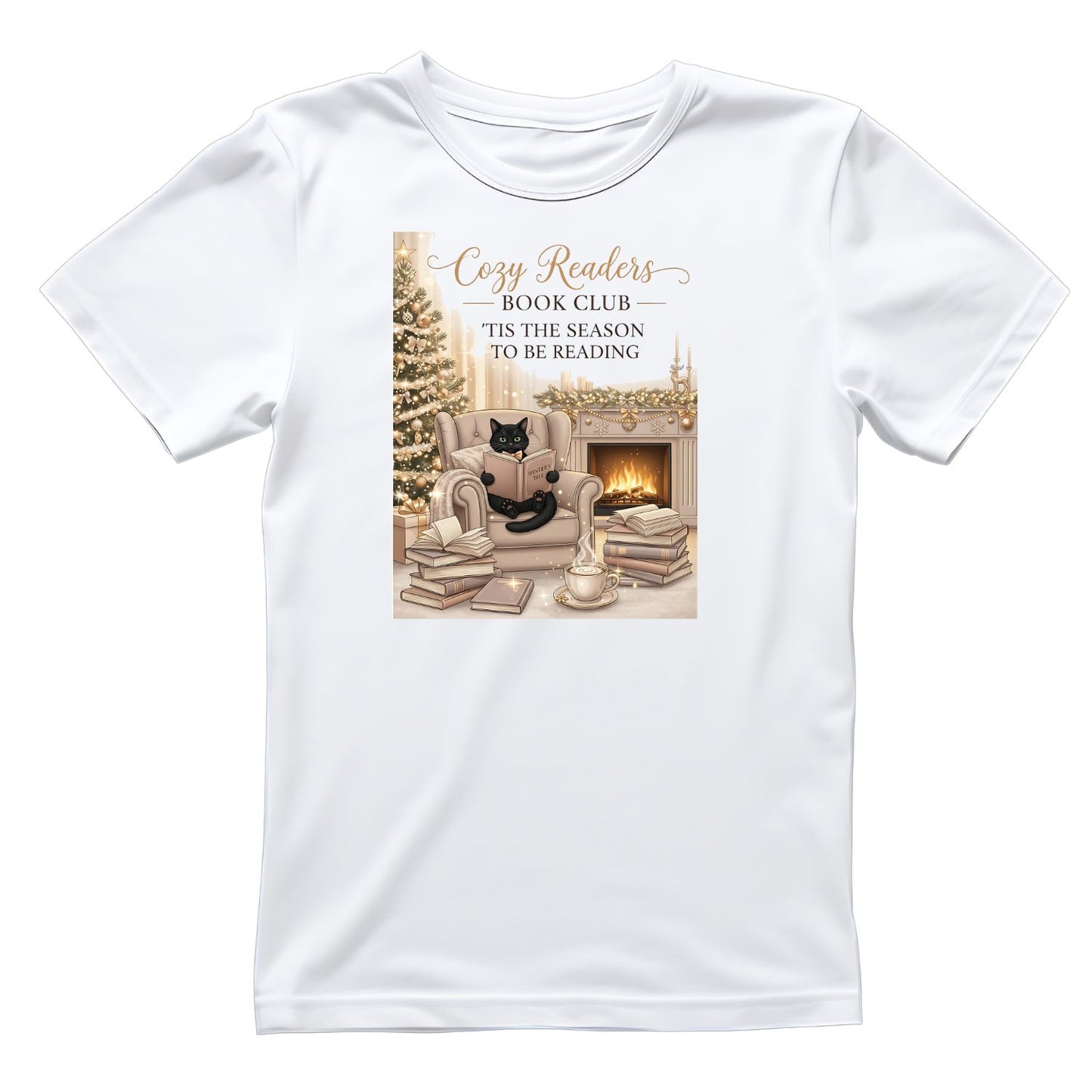Cozy Readers Book Club Tis the Season To Be Reading Christmas Cat T-shirt