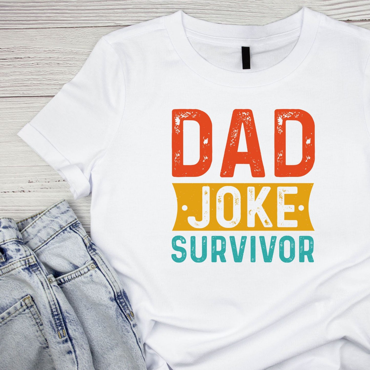 Dad Joke Survivor Coloured Font T-shirt