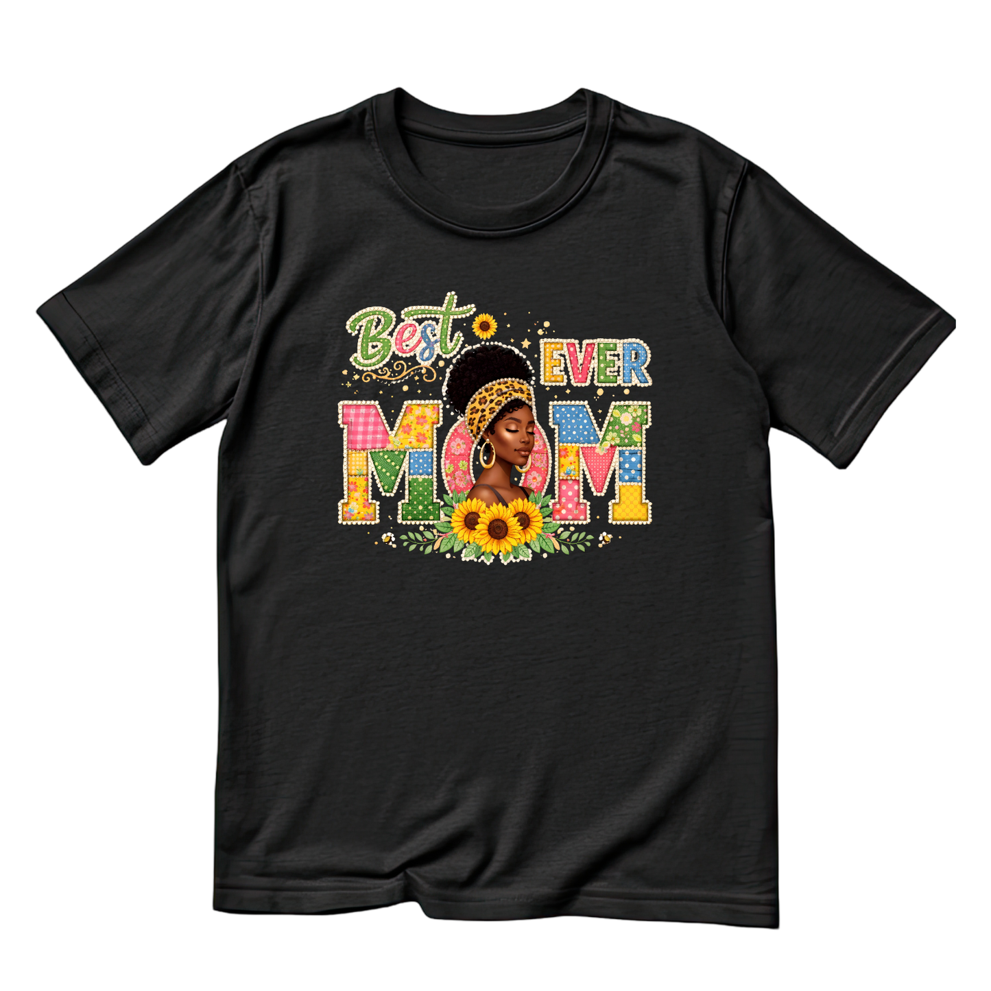 Best Mom Ever Sunflower Faux Quilting T-shirt | Mama Graphic Tee | Mommy Printed Shirt | Mother’s Day |