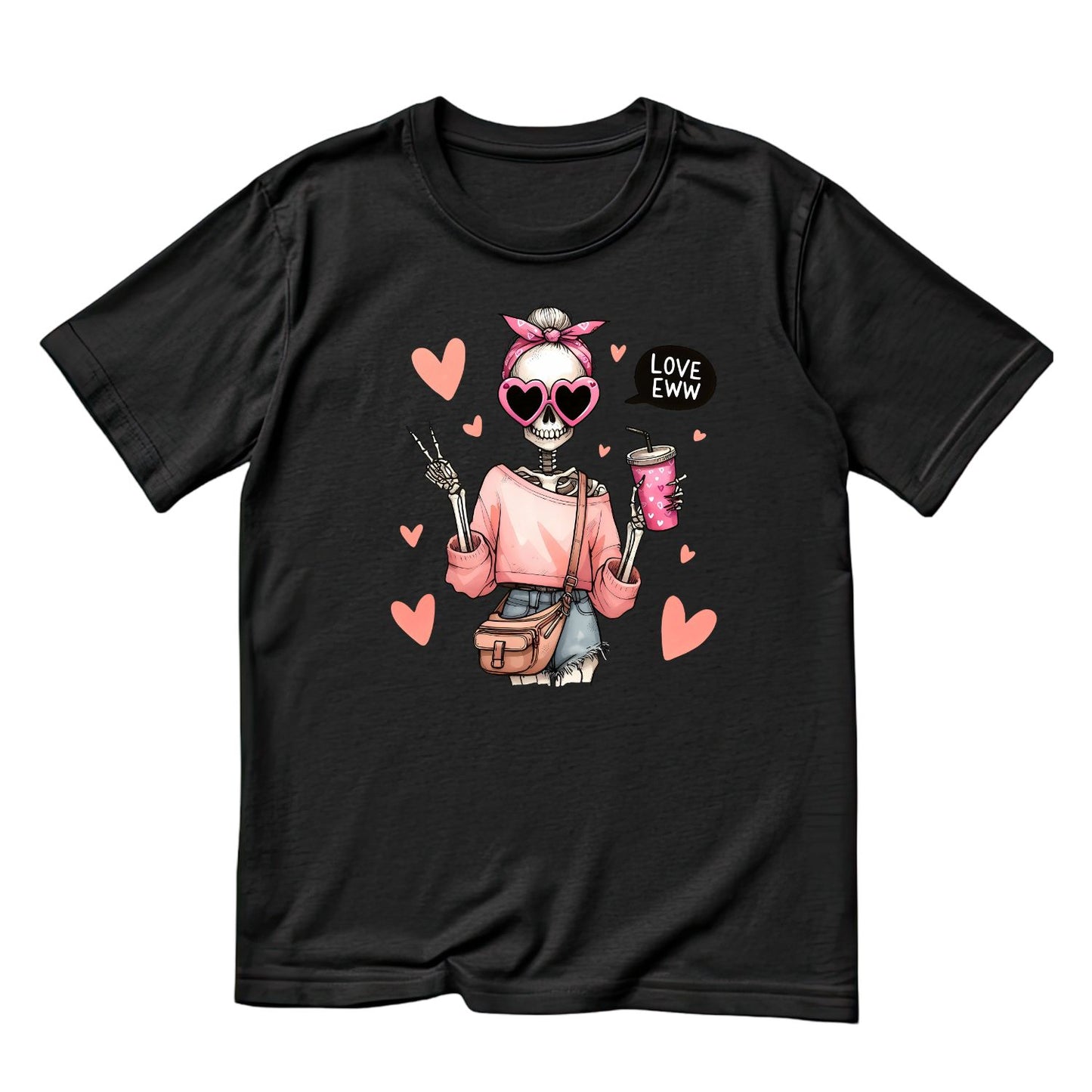 Love Eww | Skeleton | Peace Finger | Anti-Valentine’s Day |Valentine’s Day T-shirt | Pink