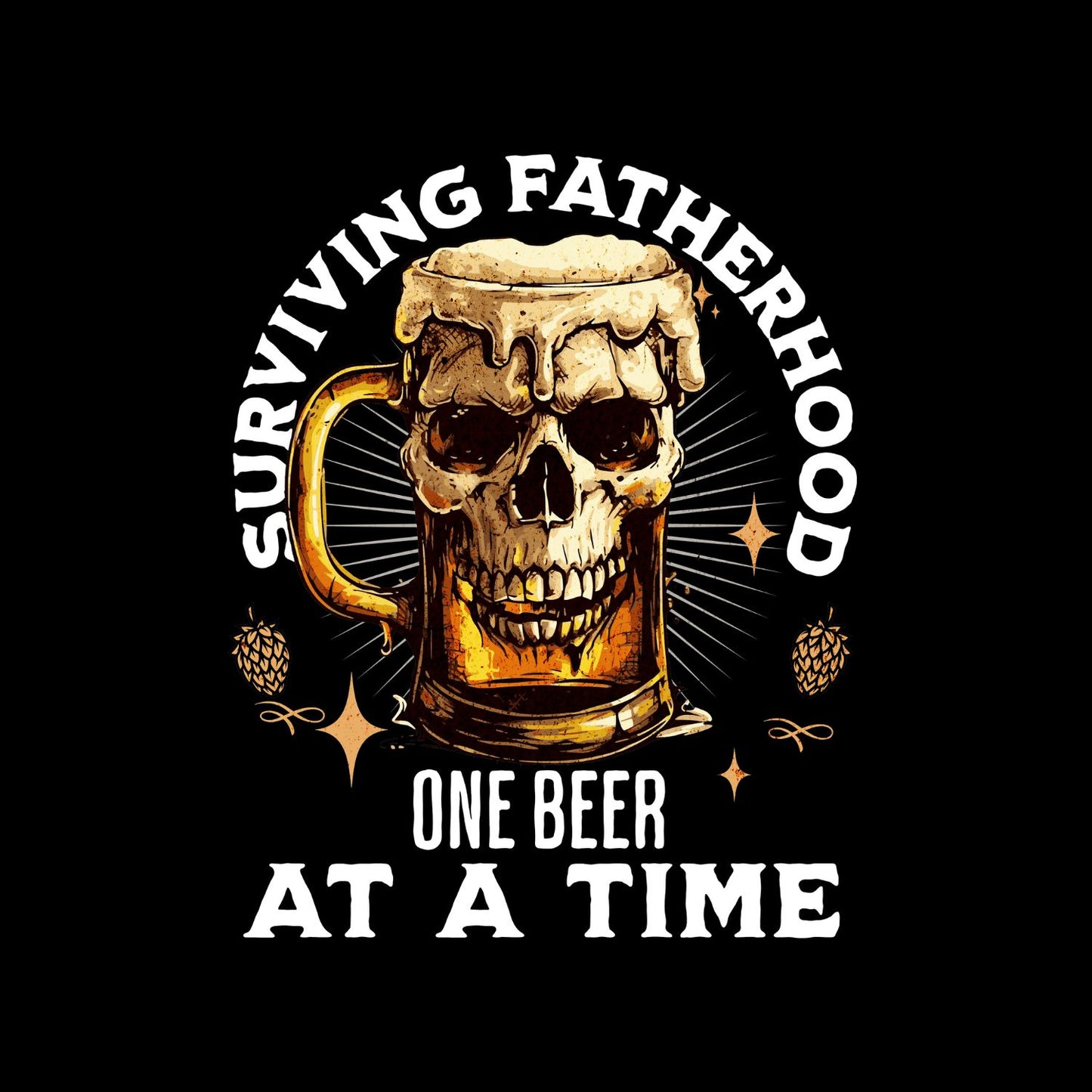 Surviving Fatherhood One Beer At A Time T-shirt | Joke Graphic Tee | Skeleton Printed Shirt | Father’s Day | Birthday