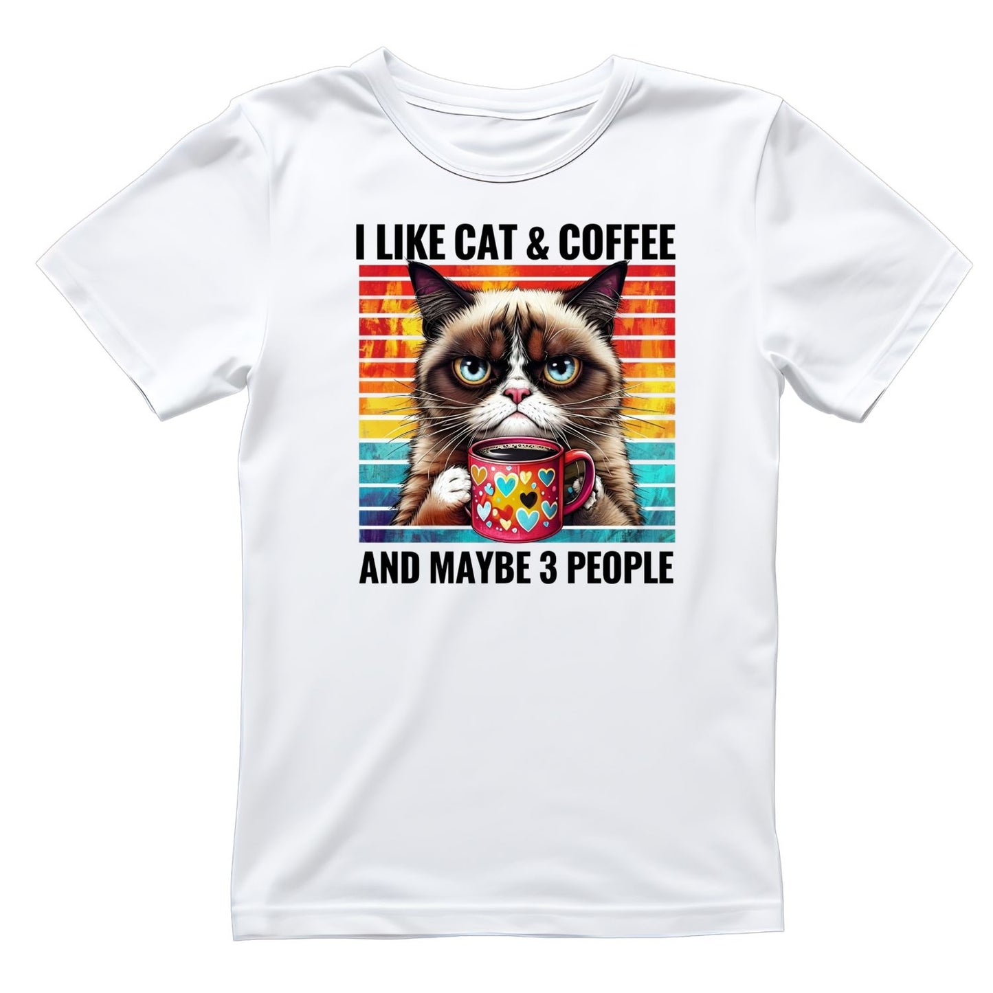 I Like Cat & Coffee And Maybe 3 People T-Shirt| Cat Kitty Kitten | Joke Sarcastic Funny