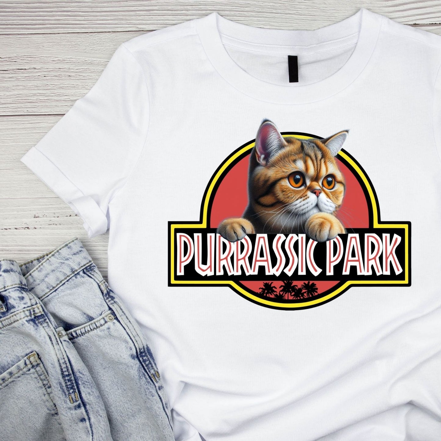 Purrasic Park Exotic Shorthair Cat T-Shirt| Cat Kitty Kitten |