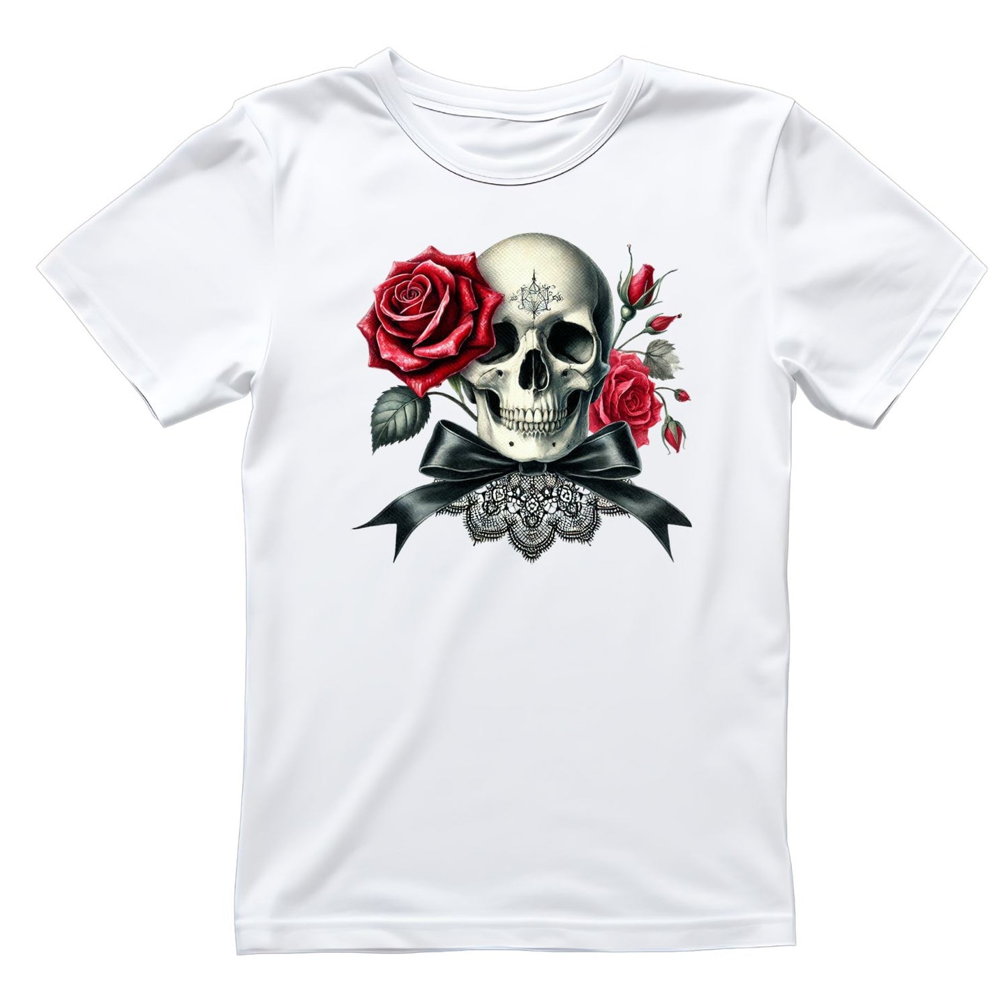 Lacebound Bones T-Shirt| Skull Roses Lace Black Ribbon | Gothic | Dark Valentine