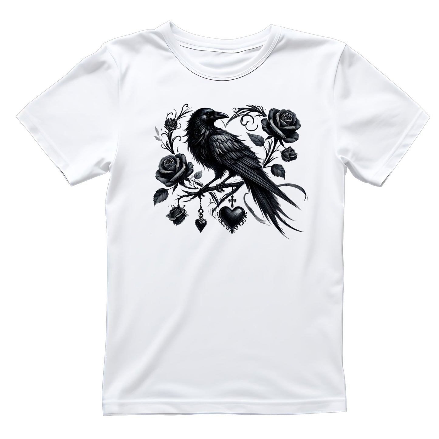 Midnight Crow T-shirt | Black Roses Crow on Branch | Gothic | Dark Valentine