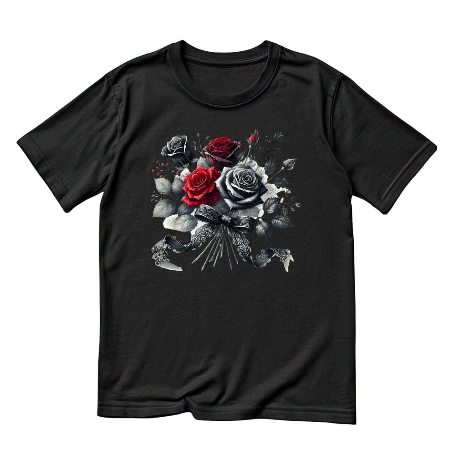 Velvet Ash Bloom T-Shirt | Gothic | Red & Black Roses Thorns Lace | Dark Valentine