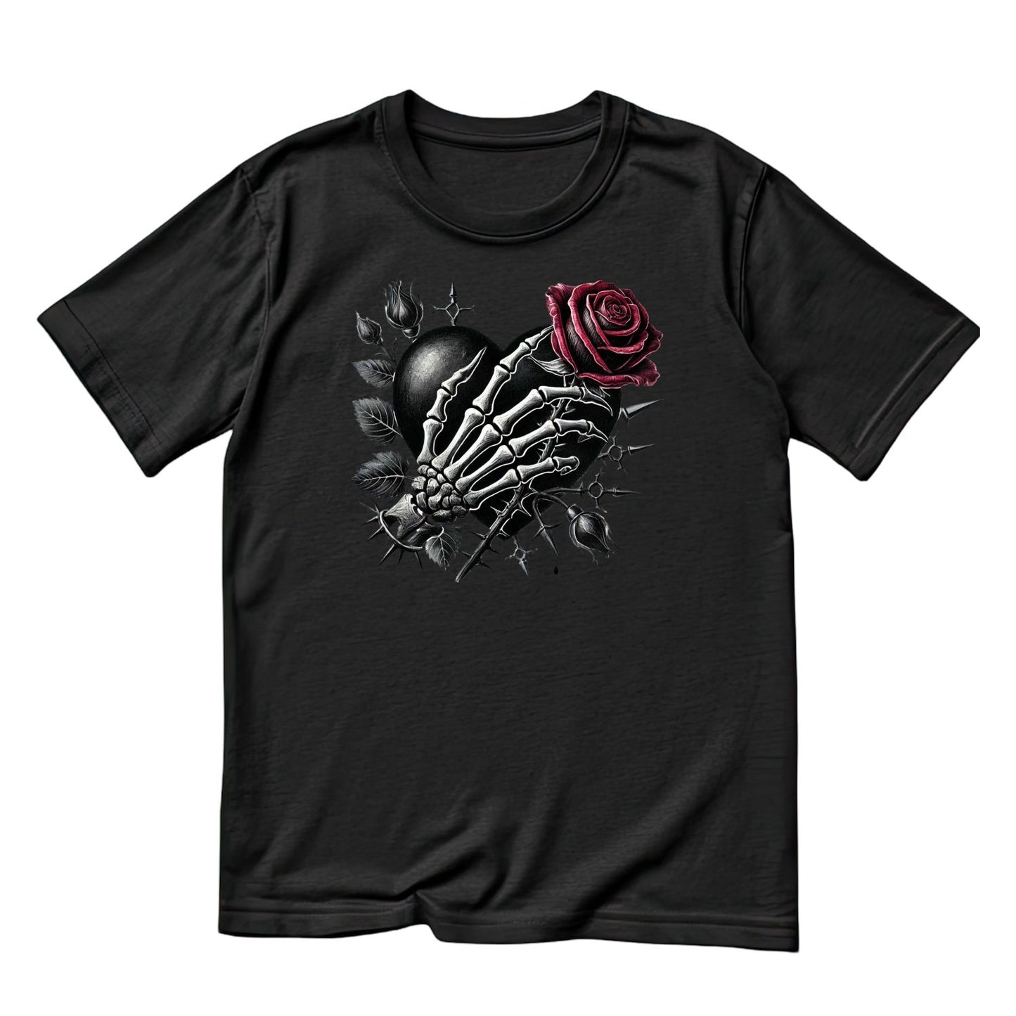 Deadly Offering T-Shirt| Skeleton Hand Roses Lace Black Ribbon | Gothic | Dark Valentine
