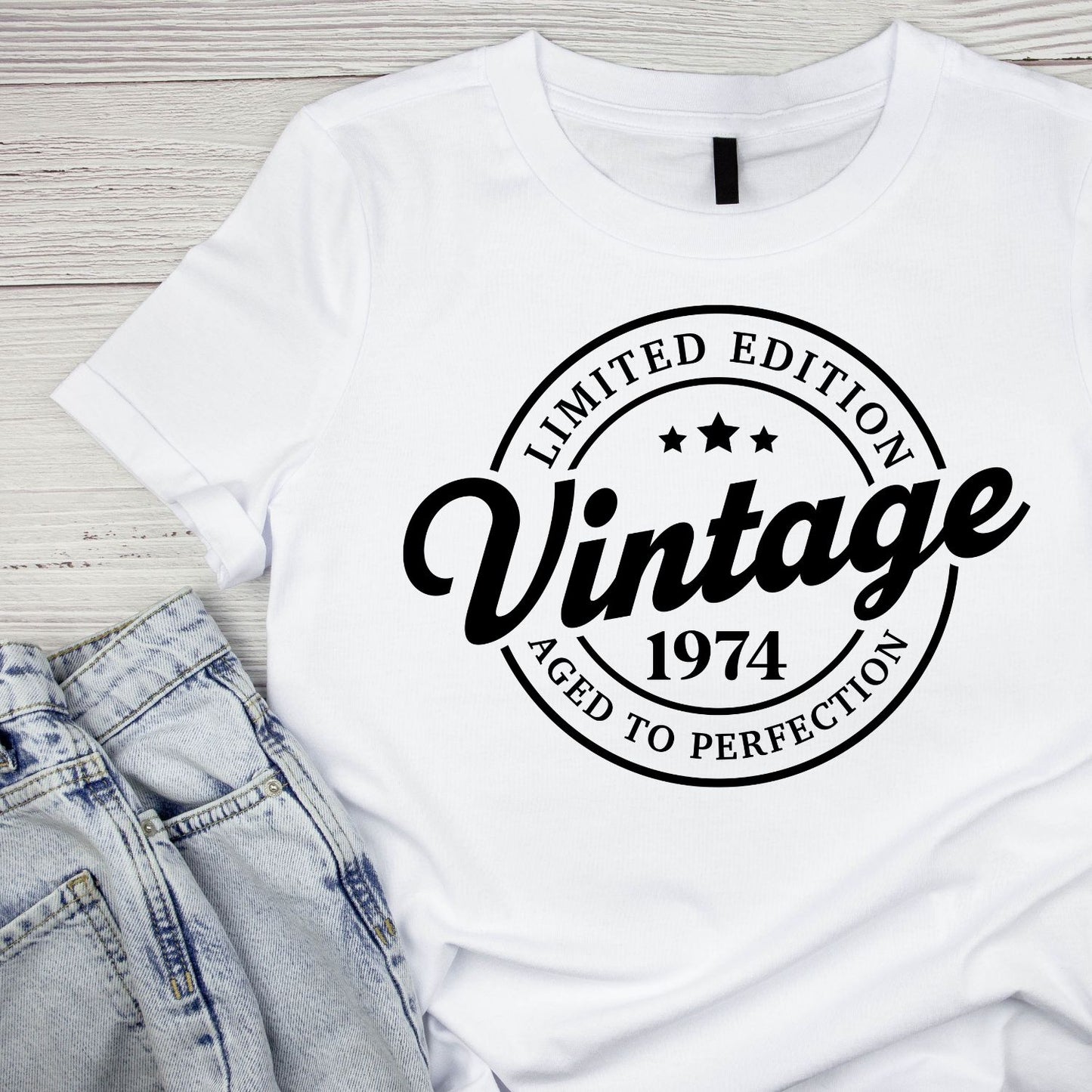 Limited Edition Vintage 1974 Aged To Perfection T-shirt | (FRONT OR BACK) Birthday Year Graphic Tee | Printed Shirt