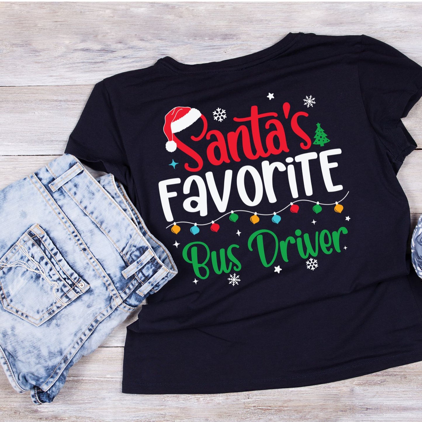Santa’s Favorite Bus Driver Christmas T-Shirt | Xmas Graphic Tee | Holiday Shirt