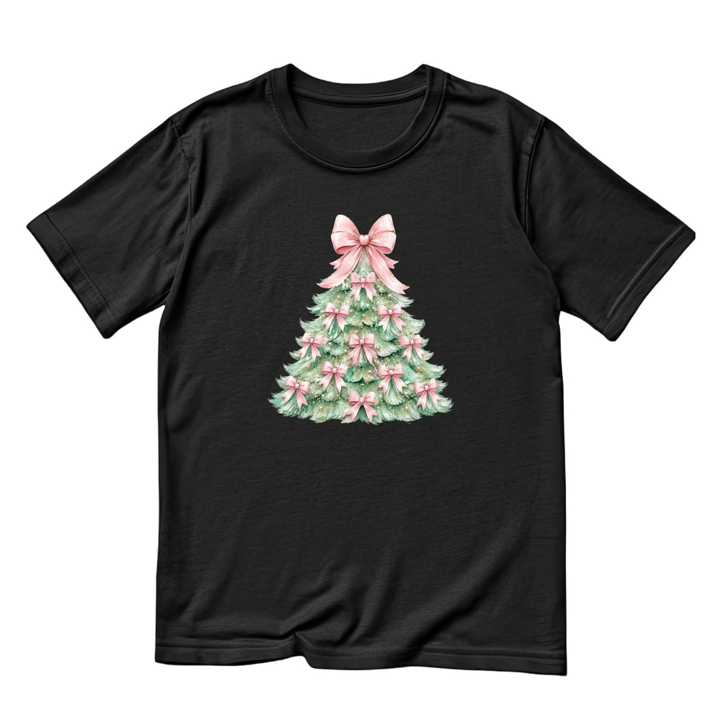 Pastel Brush Strokes Christmas Tree Bows T-Shirt | Xmas Graphic Tee | Holiday Shirt