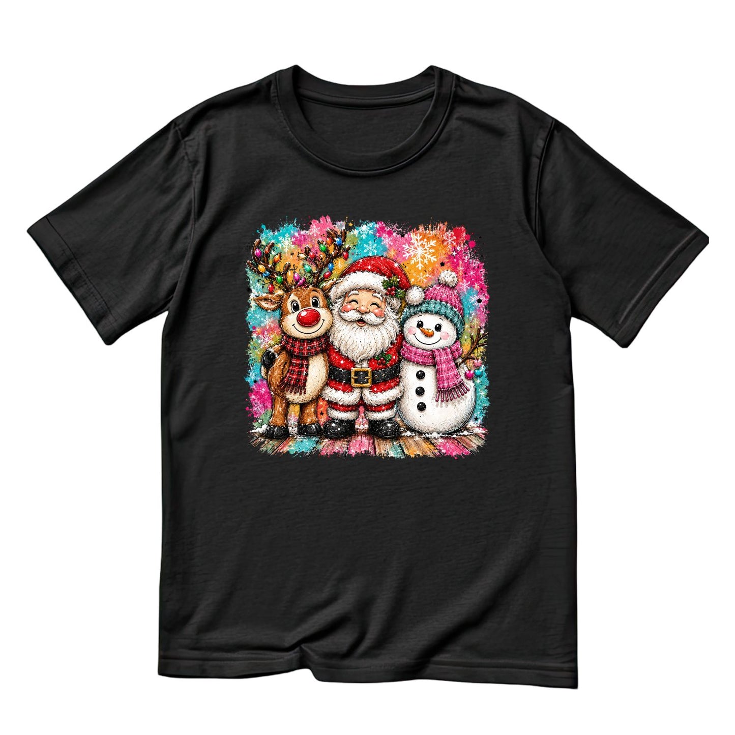 Christmas Hug Reindeer Santa Snowman T-Shirt | Xmas Graphic Tee | Holiday Shirt