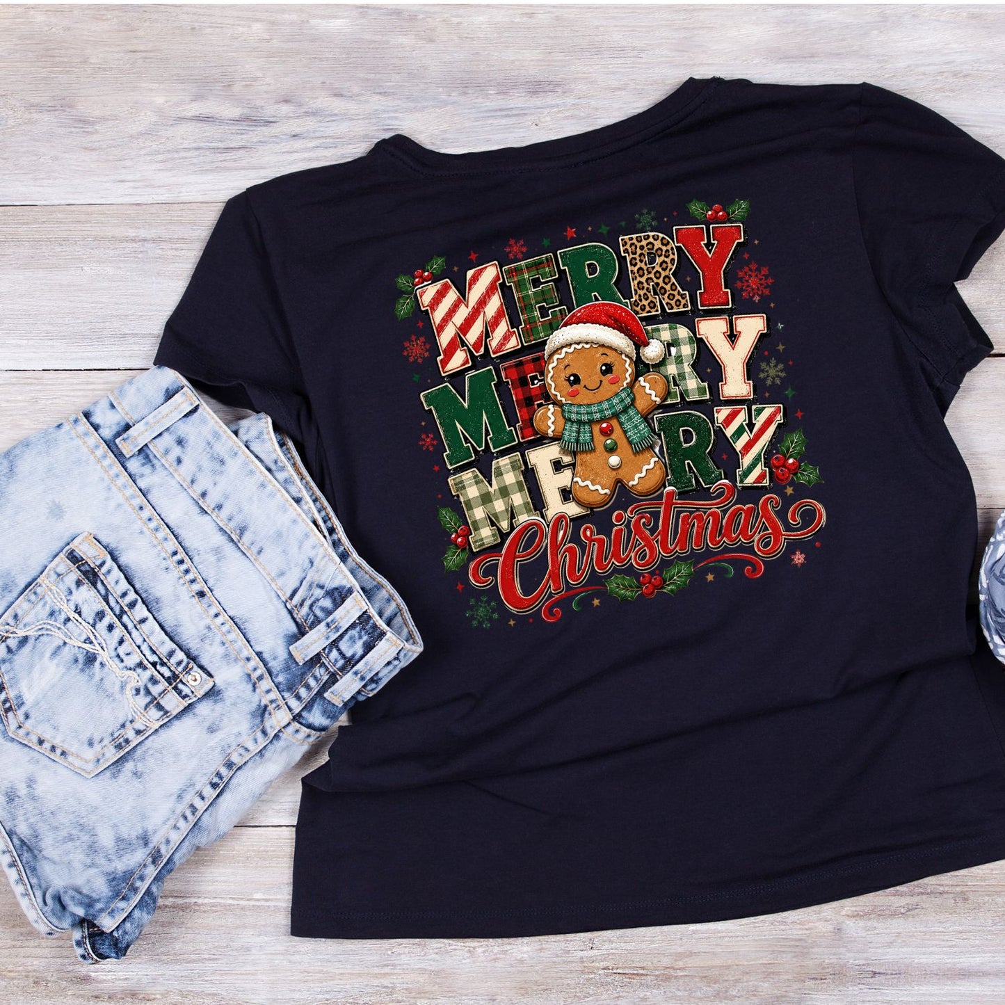 Merry Merry Merry Gingerbread Christmas T-Shirt | Xmas Graphic Tee | Cute Holiday Shirt