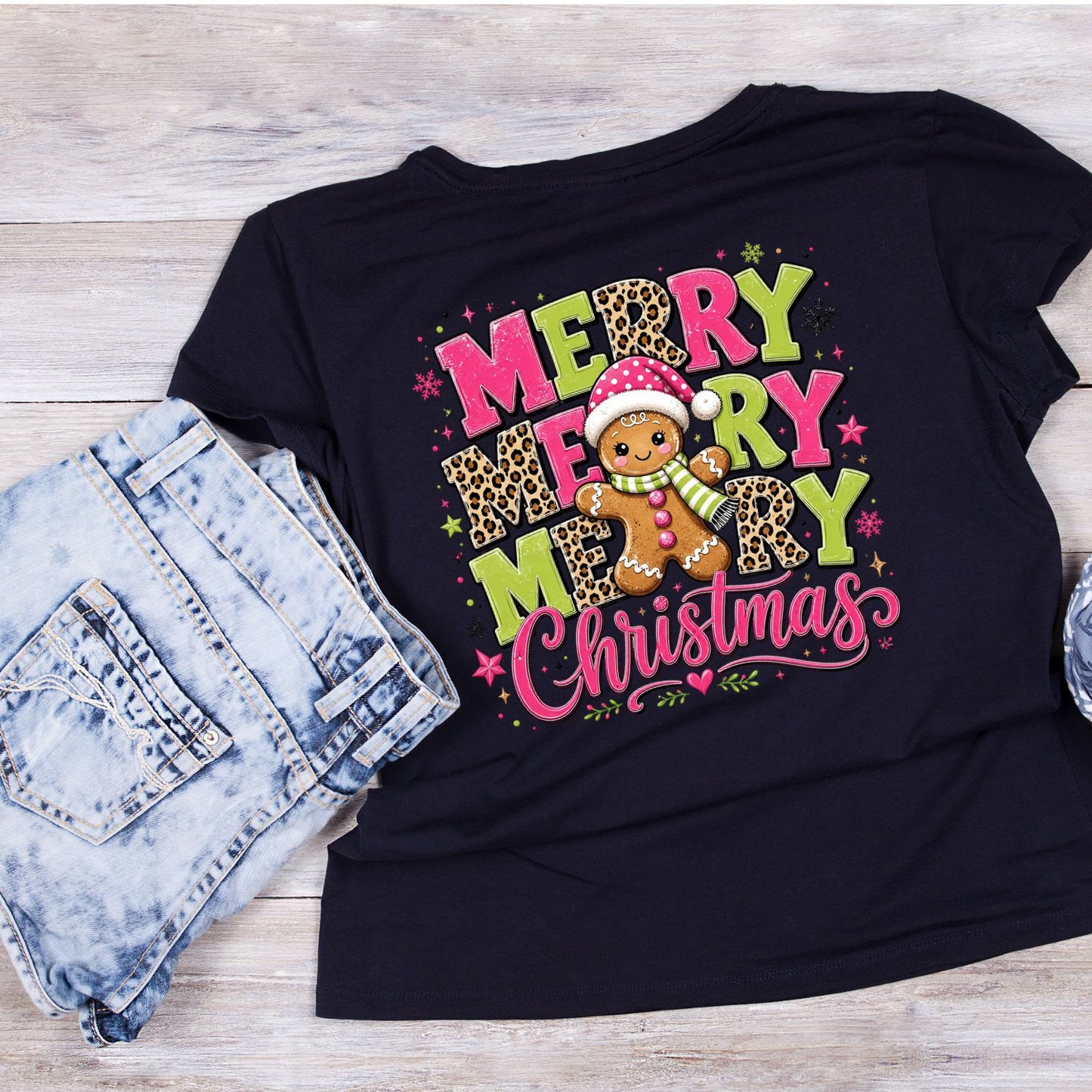 Bright Merry Merry Merry Gingerbread Christmas T-Shirt | Xmas Graphic Tee | Cute Holiday Shirt