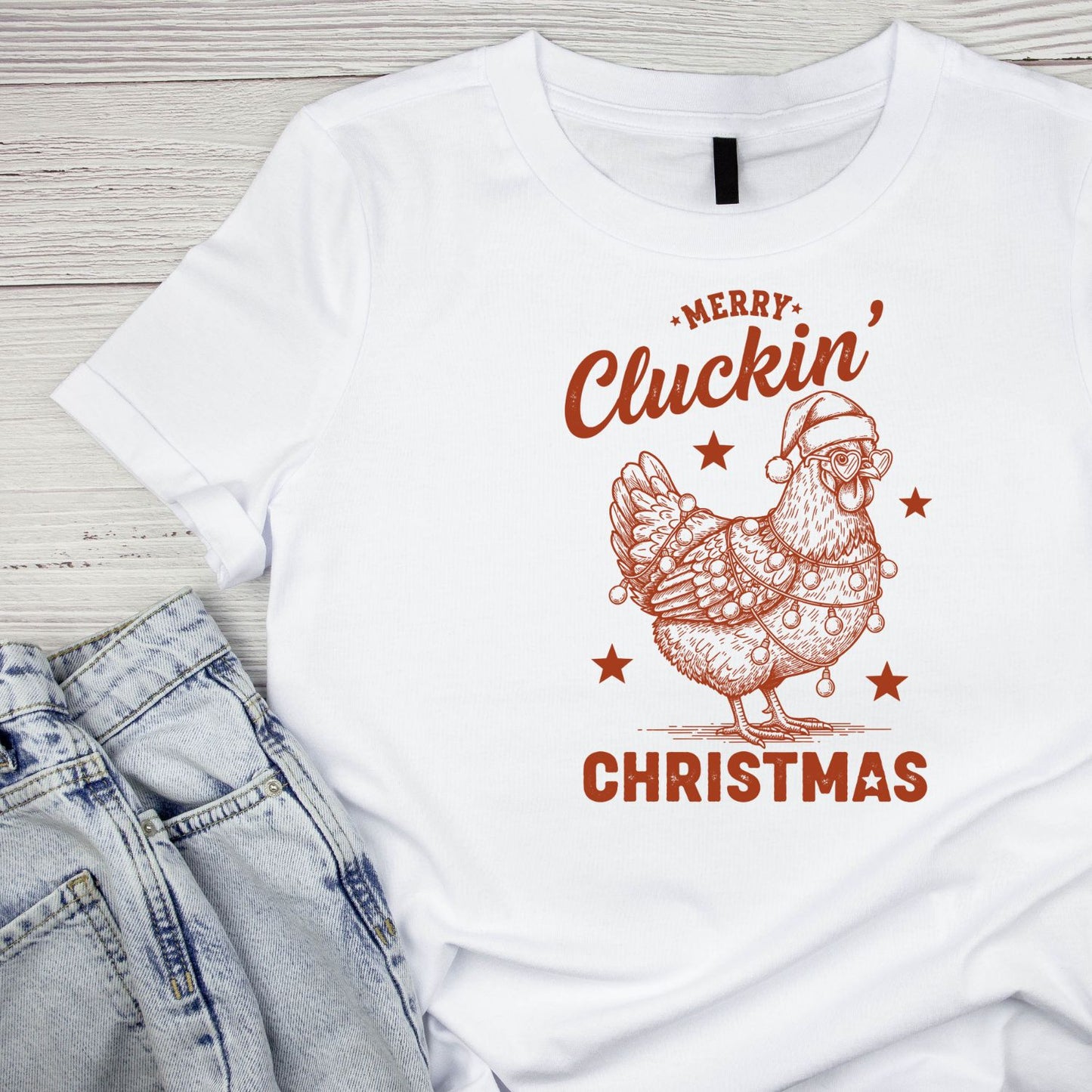 Happy Cluckin’ Christma T-Shirt | Xmas Graphic Tee | Funny Holiday Shirt