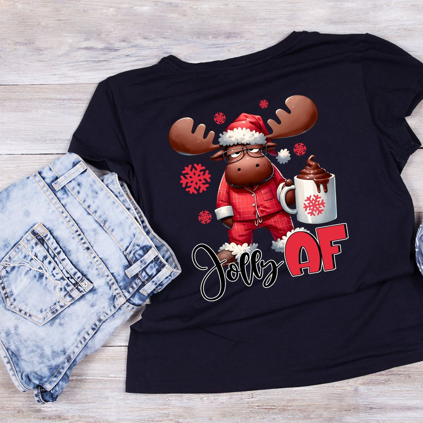 Jolly AF Christmas Moose T-Shirt | Xmas Graphic Tee | Funny Shirt
