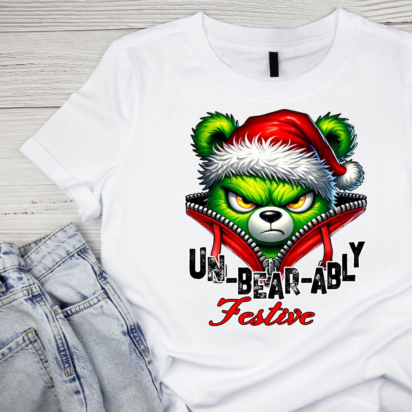 Un-bear-ably Festive Bear Santa Christmas T-Shirt | Xmas Graphic Tee | Funny Shirt
