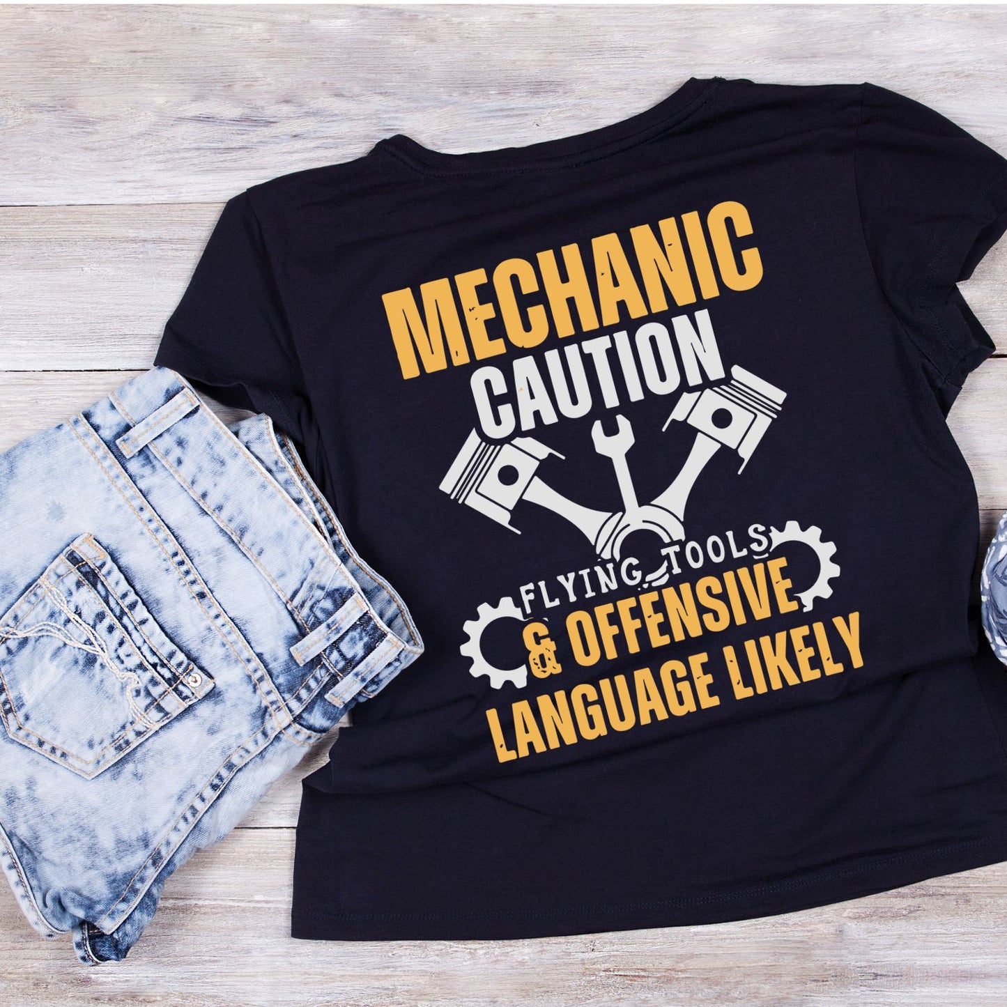 Mechanic Caution Flying e & Offensive Language Likely T-Shirt | Graphic Tee | Men’s Shirt