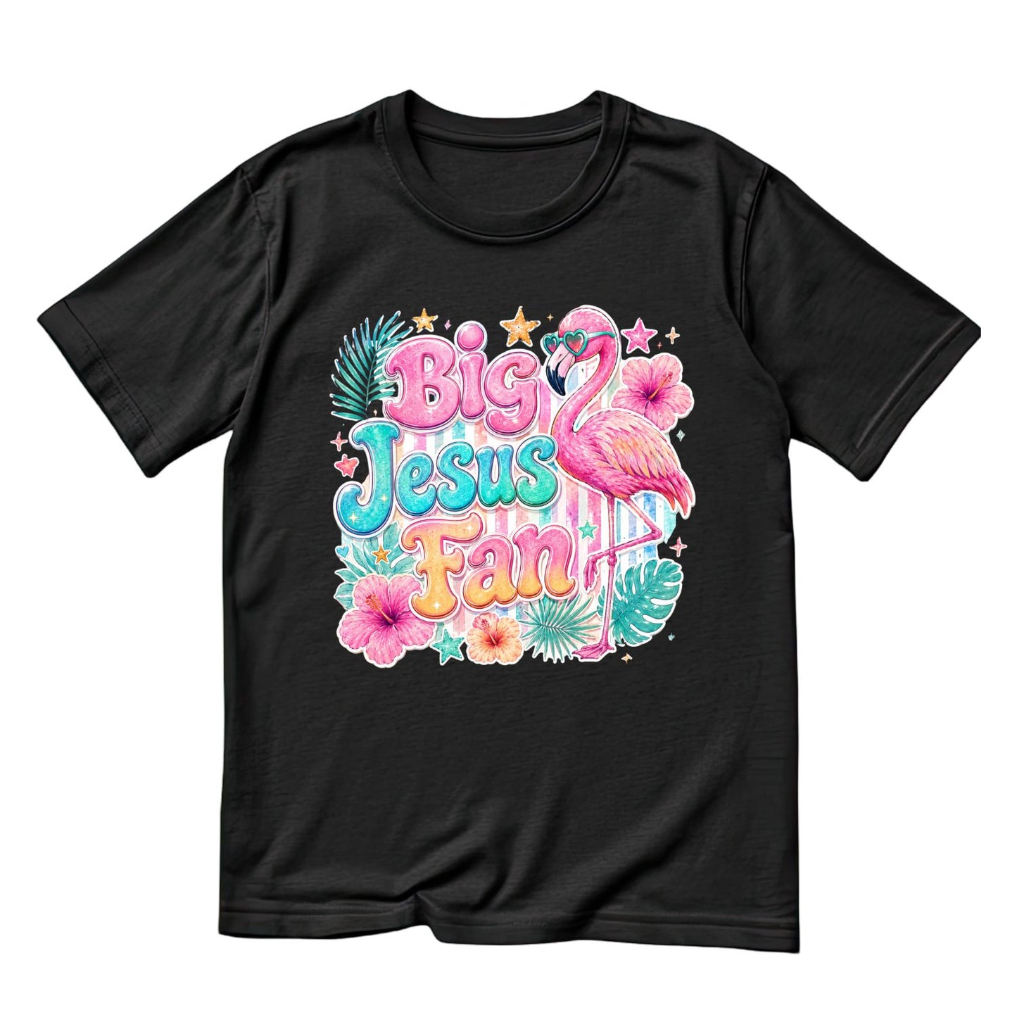 Big Jesus Fan Flamingo T-Shirt | Summer Graphic Tee | Beach Shirt