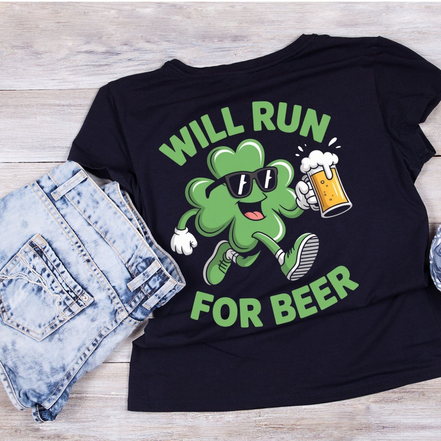 Will Run For Beer T-Shirt | St Patrick’s Day T-Shirt | Shamrock | Joke Sarcasm Funny