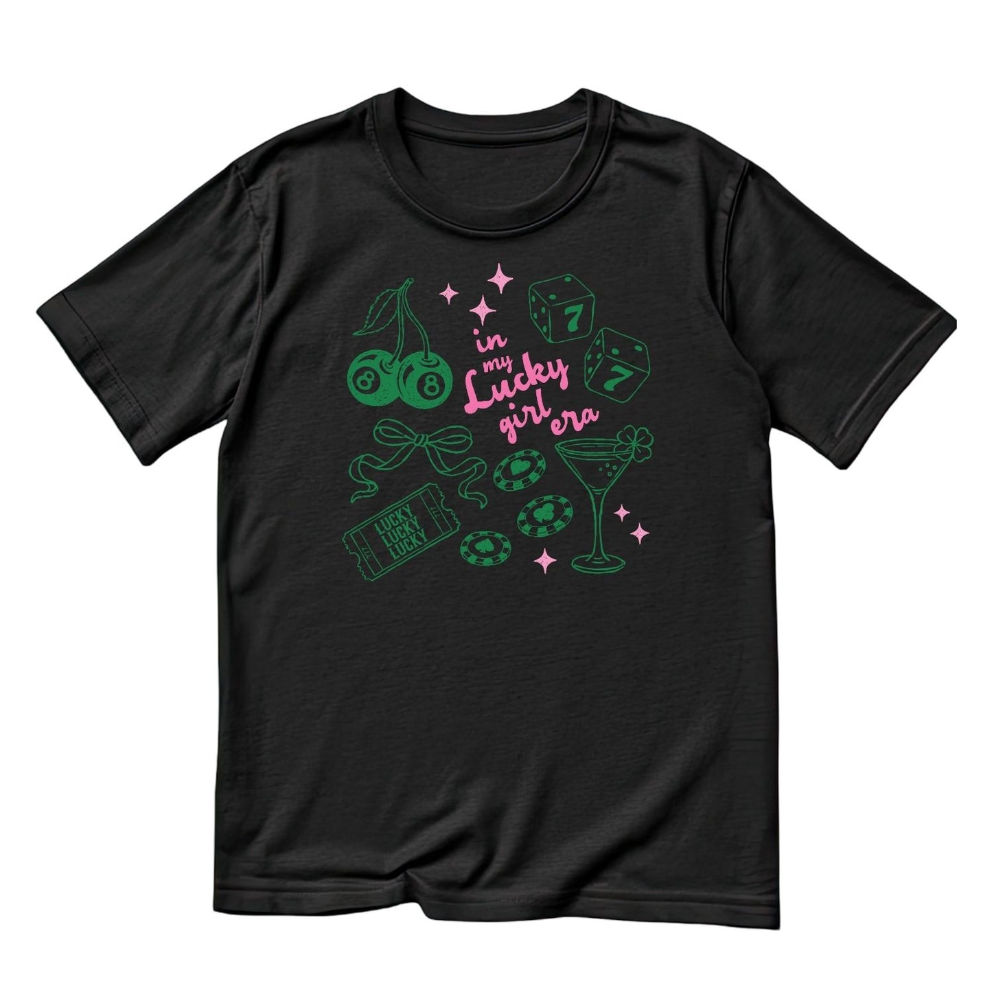 In My Lucky Girl Era T-shirt | St Patrick’s Day T-shirt | Girl’s Night Out | Dice Martini Poker Chips
