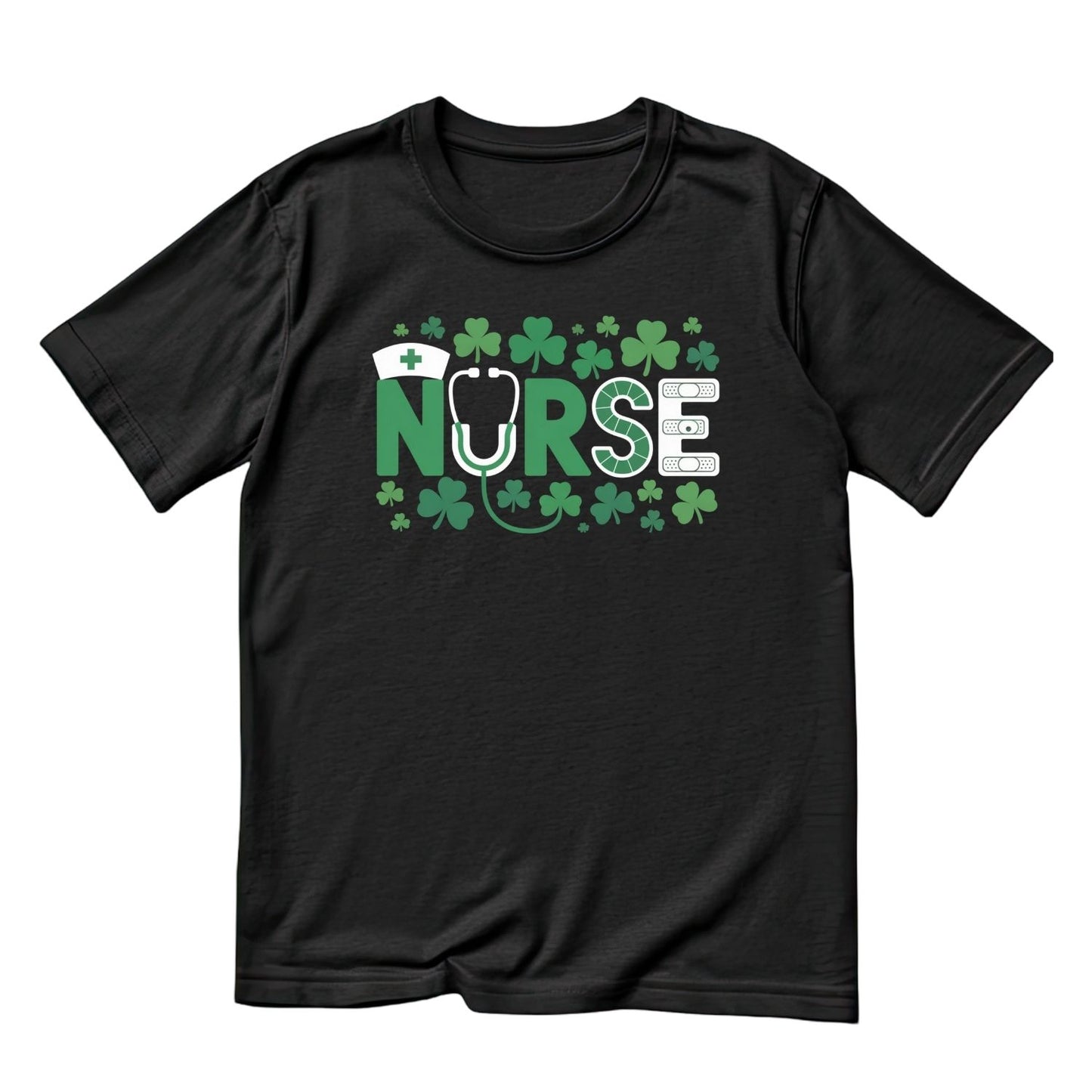 Nurse Shamrock T-Shirt | St Patrick’s Day T-Shirt | Shamrock | Stethoscope Bandaids Nurse Hat