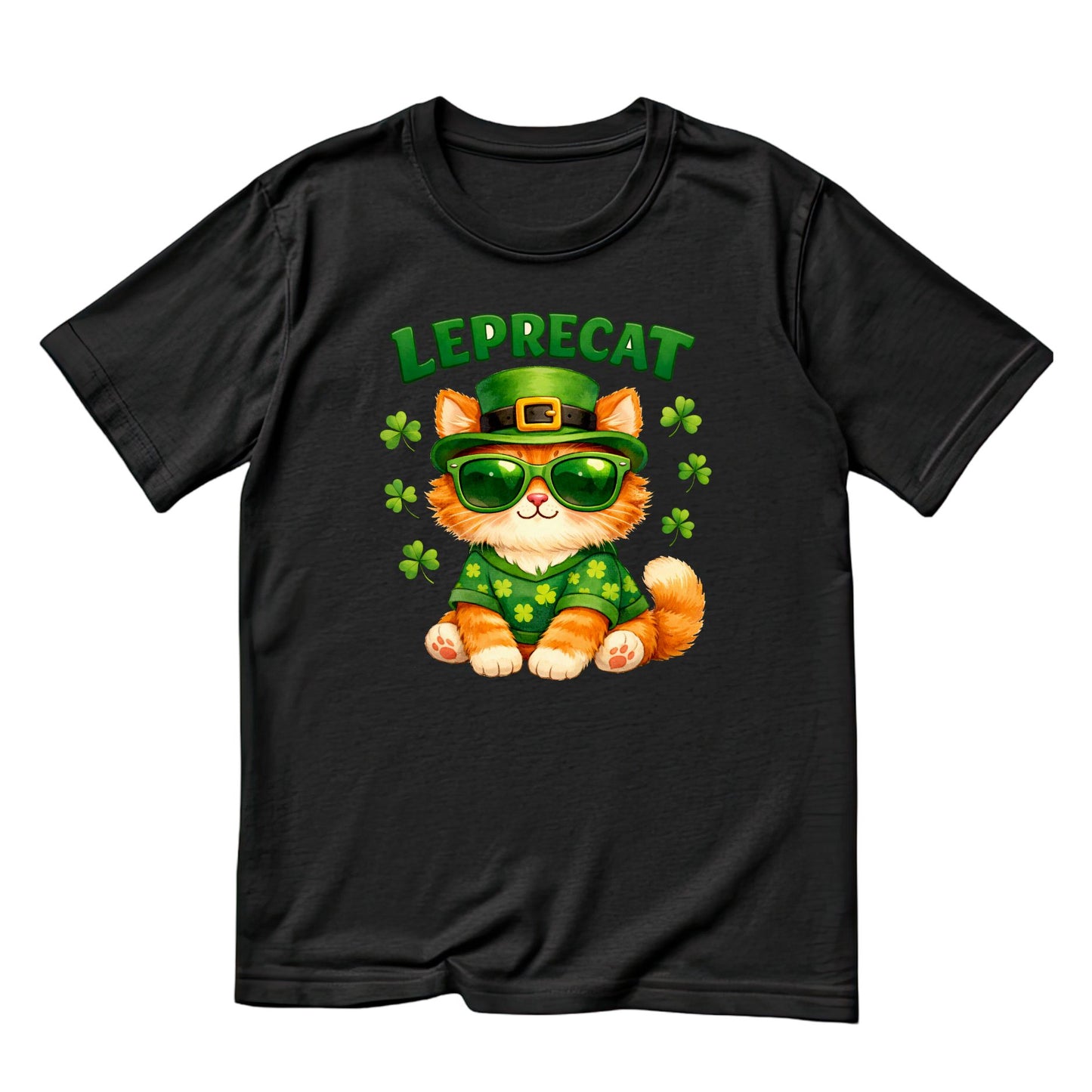 Leprecat (Leprechaun) Sunglass Orange Cat T-shirt | St Patrick’s Day T-shirt | Shamrocks