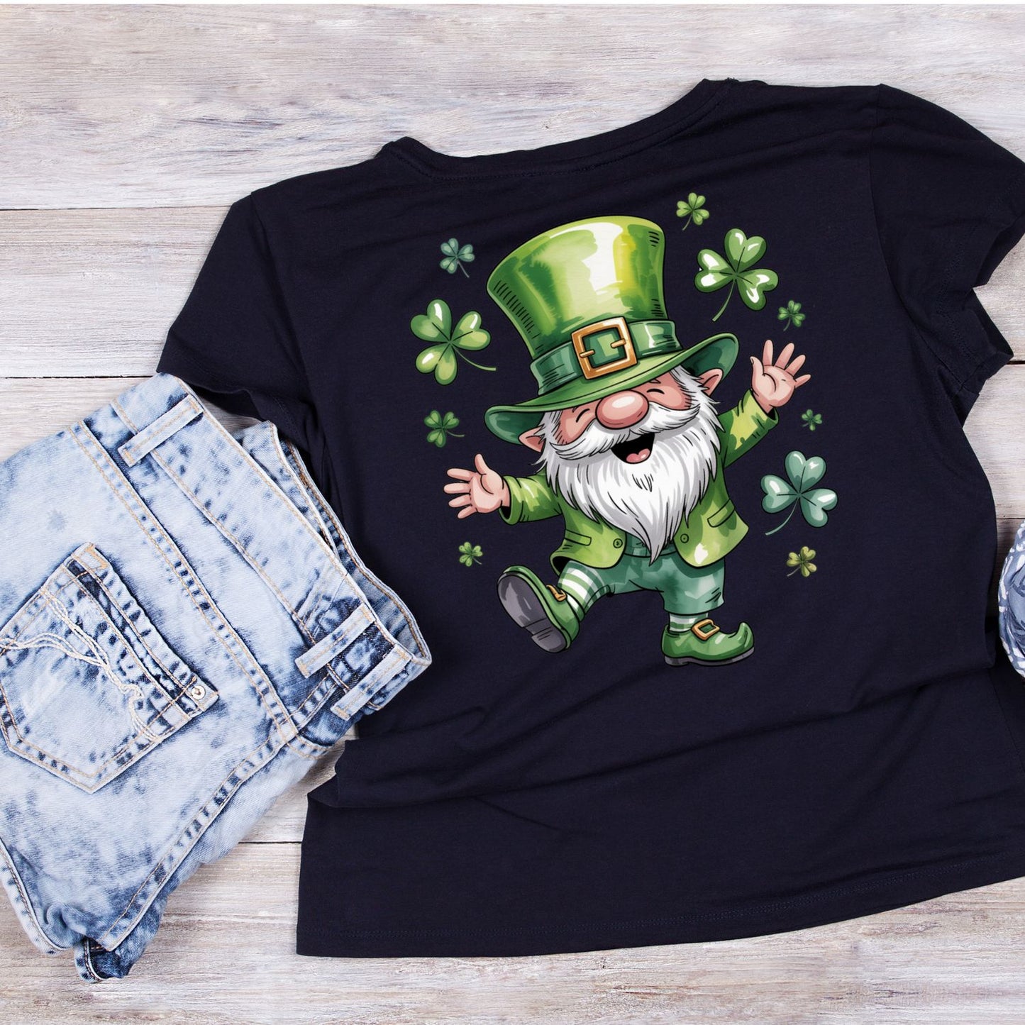 Happy Bearded Leprechaun T-shirt | St Patrick’s Day T-shirt | Shamrock Dancing Top Hat