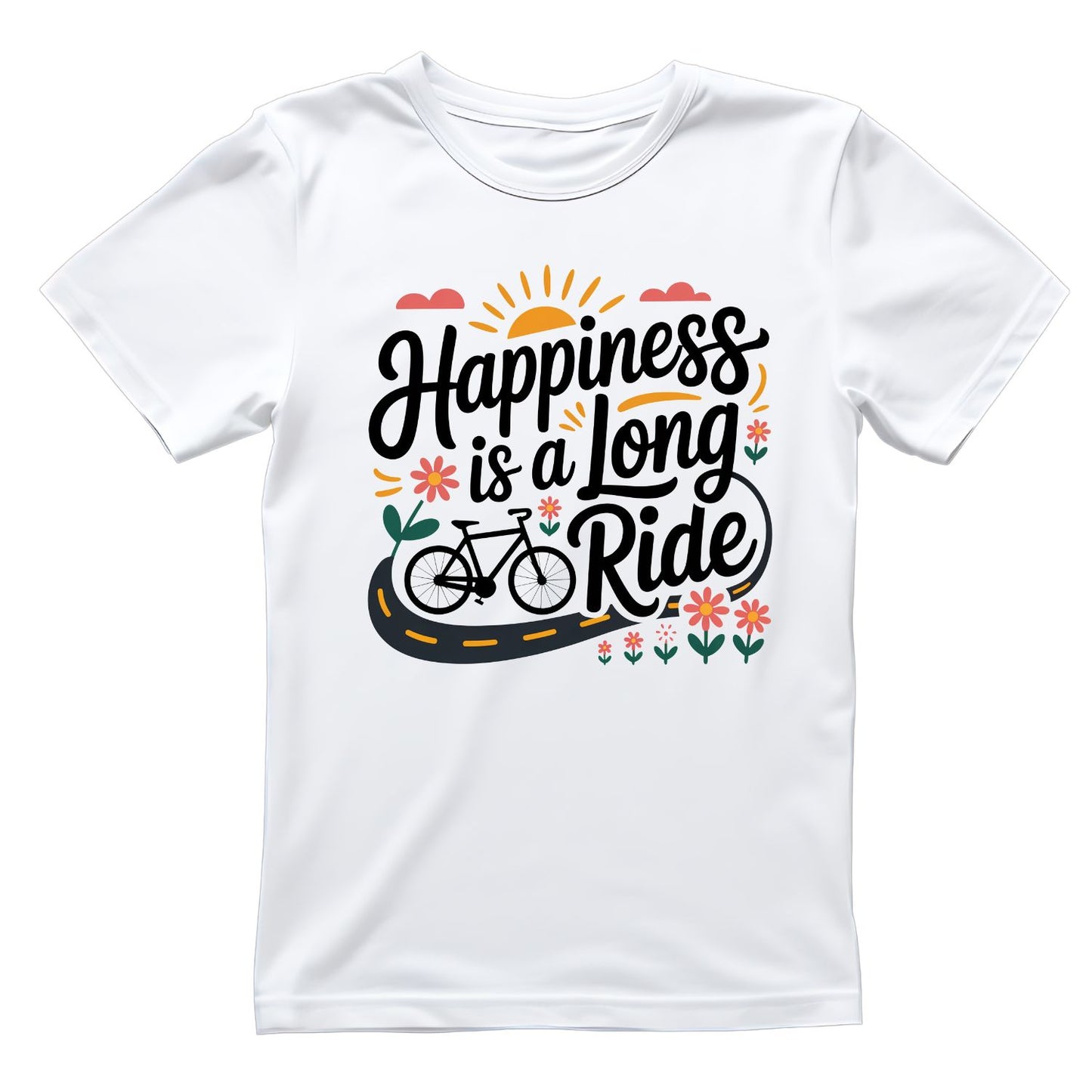 Happiness Is a Long Ride T-Shirt | Cycling Graphic Tee | Bicycle Shirt