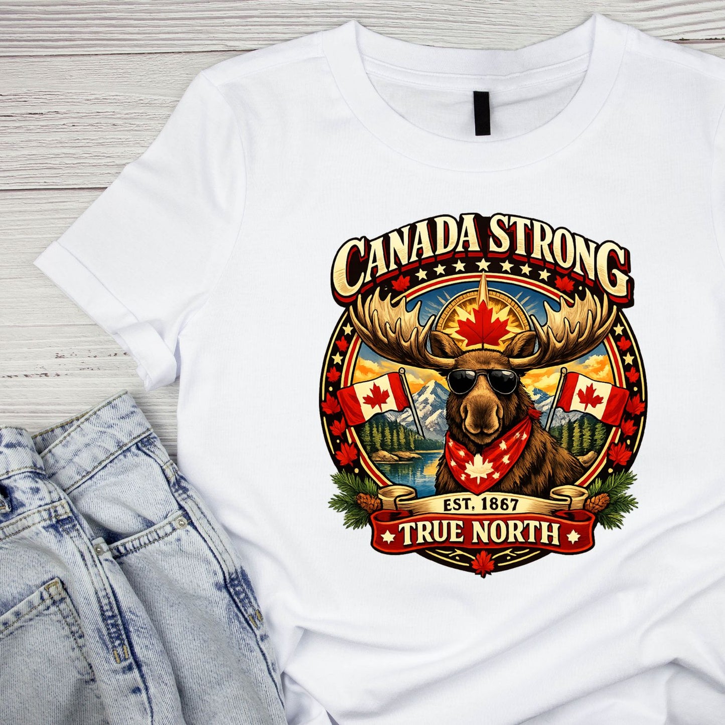 Canada Strong est. 1867 True North Moose T-Shirt | July 1st Graphic Tee | Canada Day Shirt