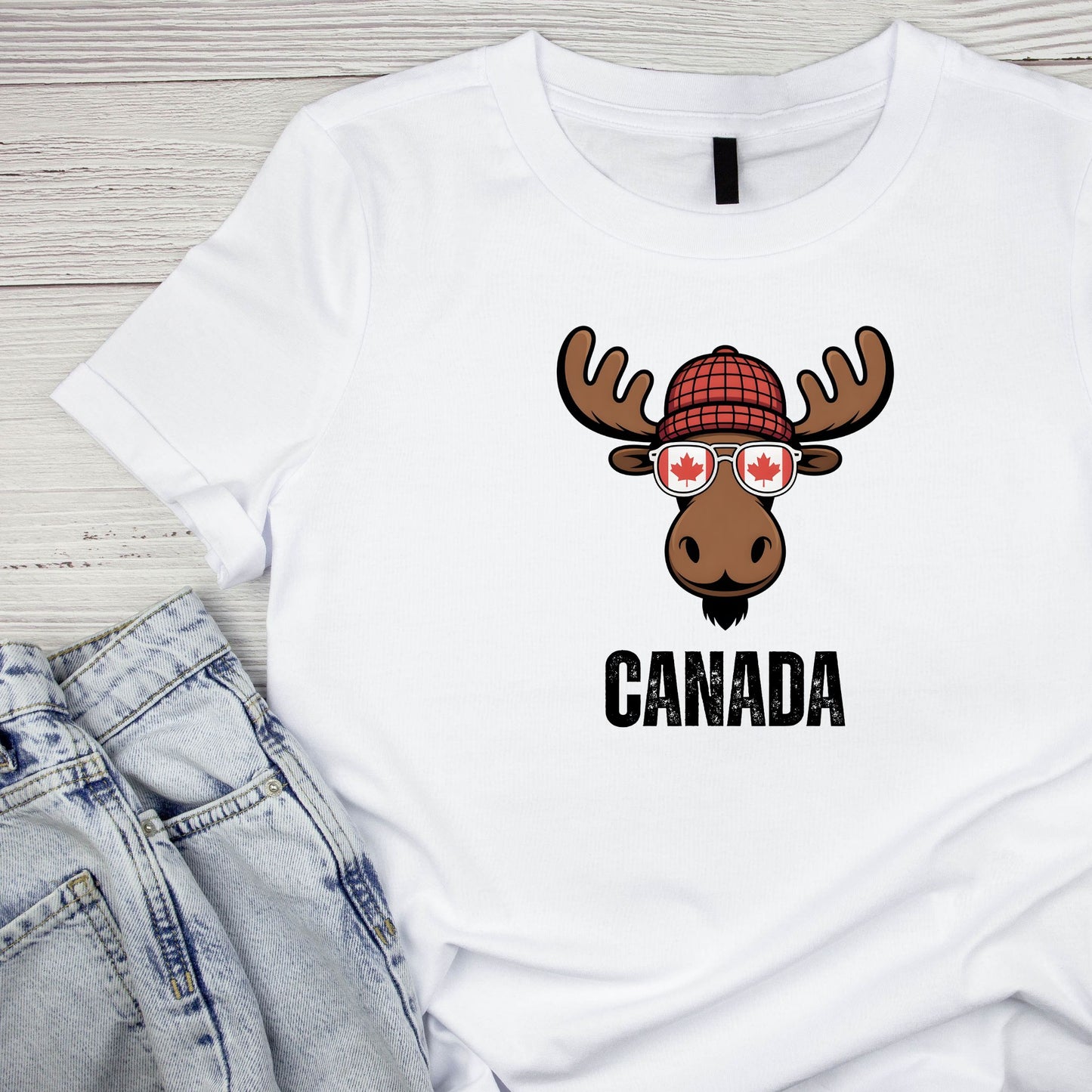 Canada Moose in Glasses T-Shirt | July 1st Graphic Tee | Canada Day Shirt