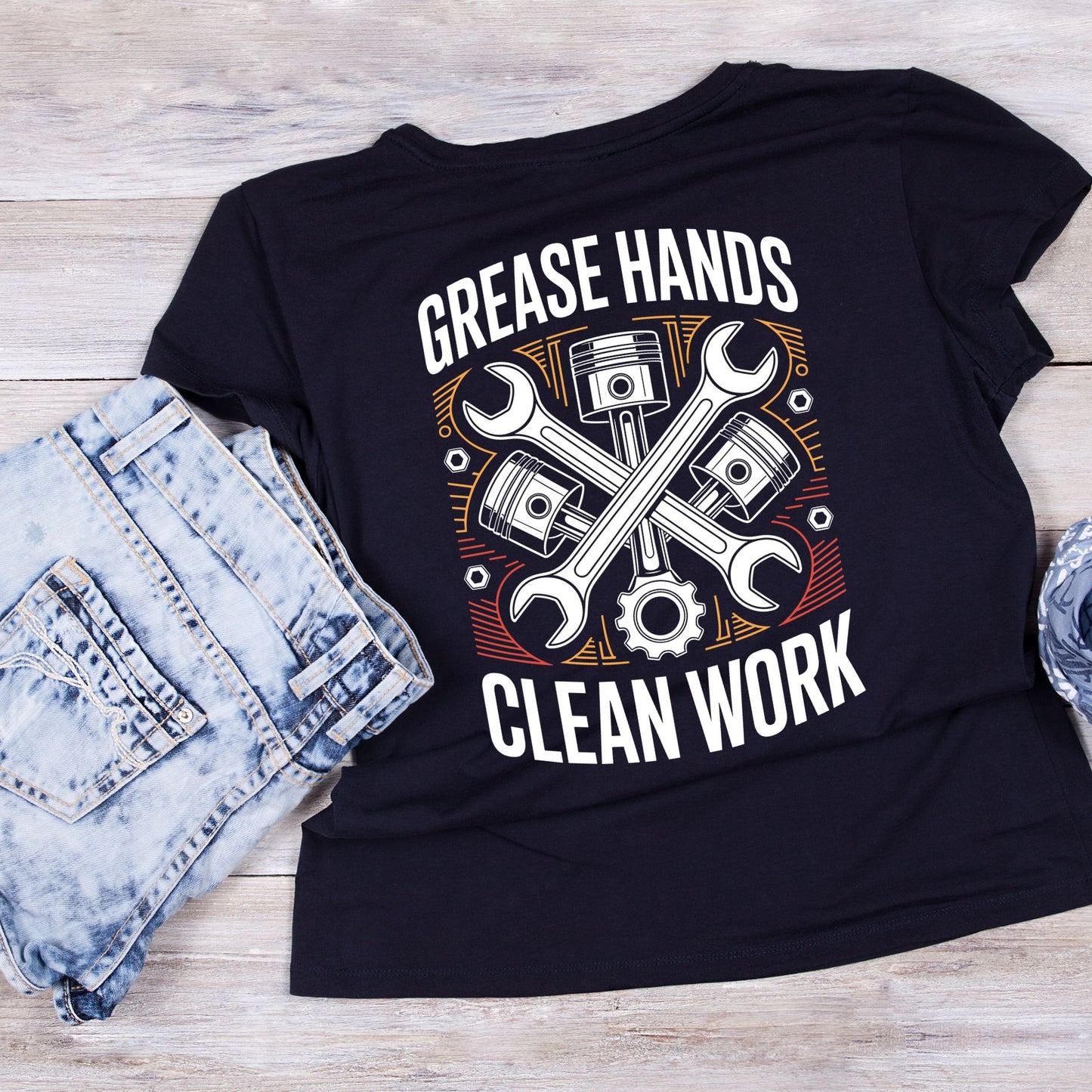 Grease Hands Clean Work T-Shirt | Cars | Mechanic | Mens
