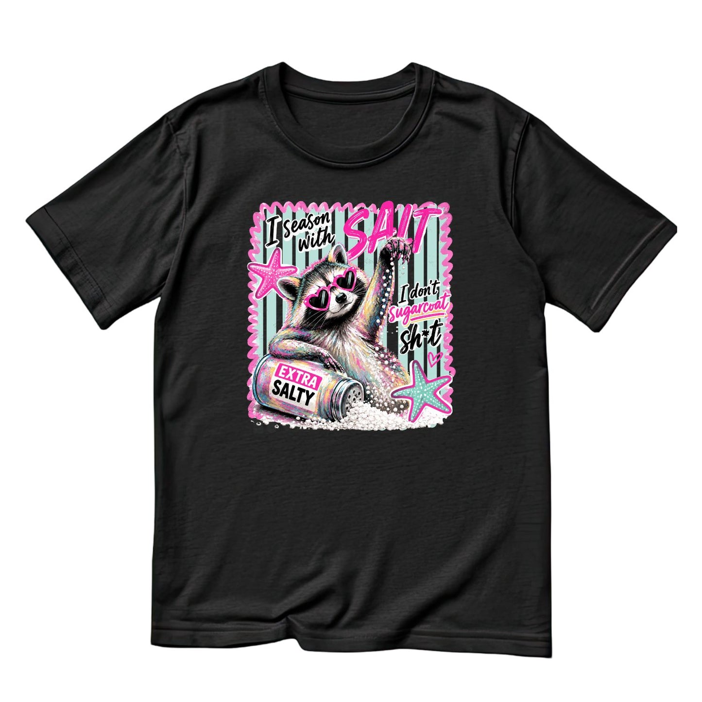 I Season With Salt Raccoon Extra Salty T-Shirt | Summer Graphic Tee | Beach Shirt