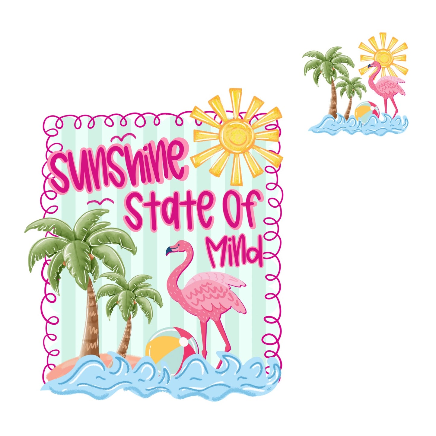 Sunshine State of Mind Flamingo (DOUBLE-SIDED) T-shirt | Sunmer Graphic Tee | Beach Printed Shirt |