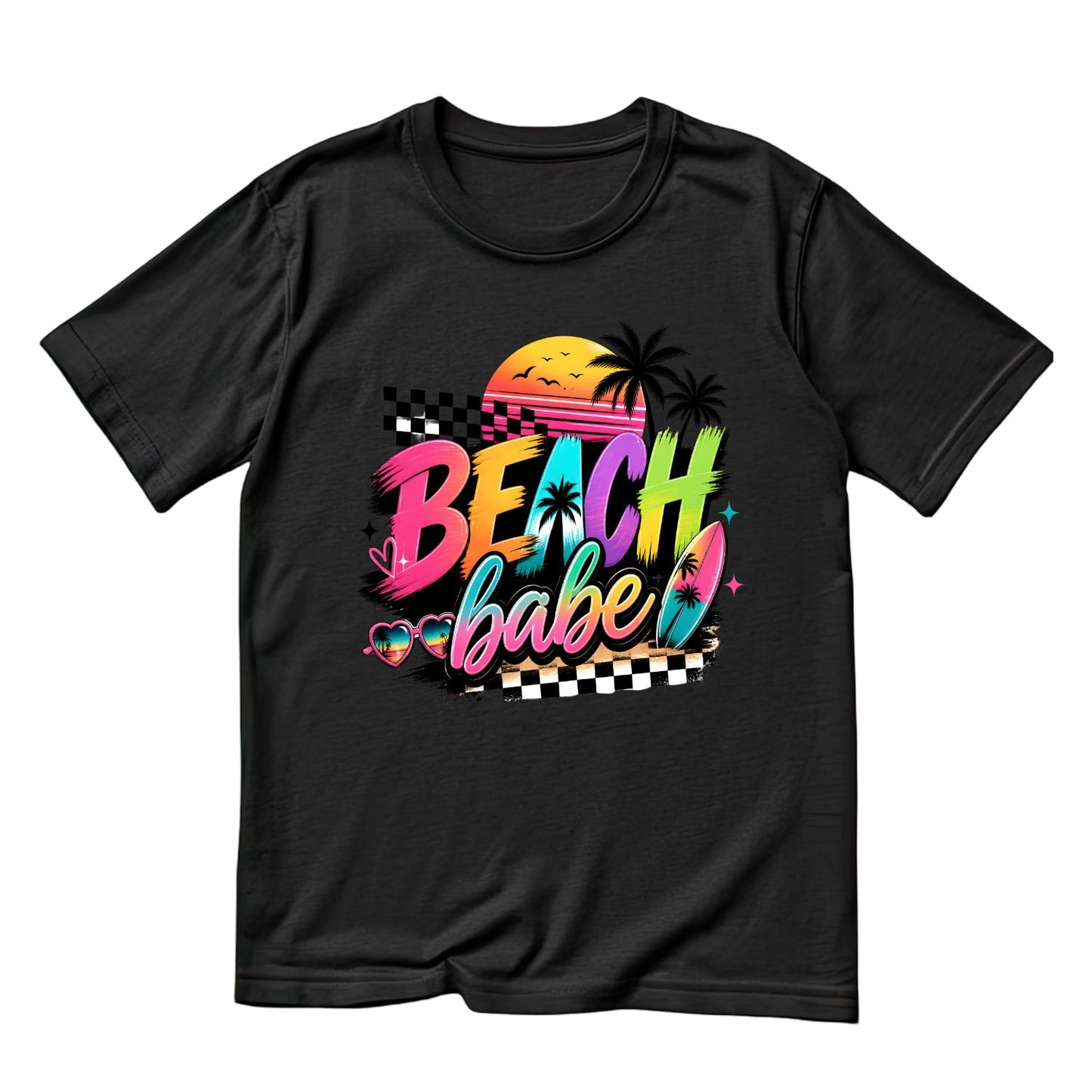 Beach Babe Retro Vibrant T-Shirt | Summer Graphic Tee | Beach Shirt