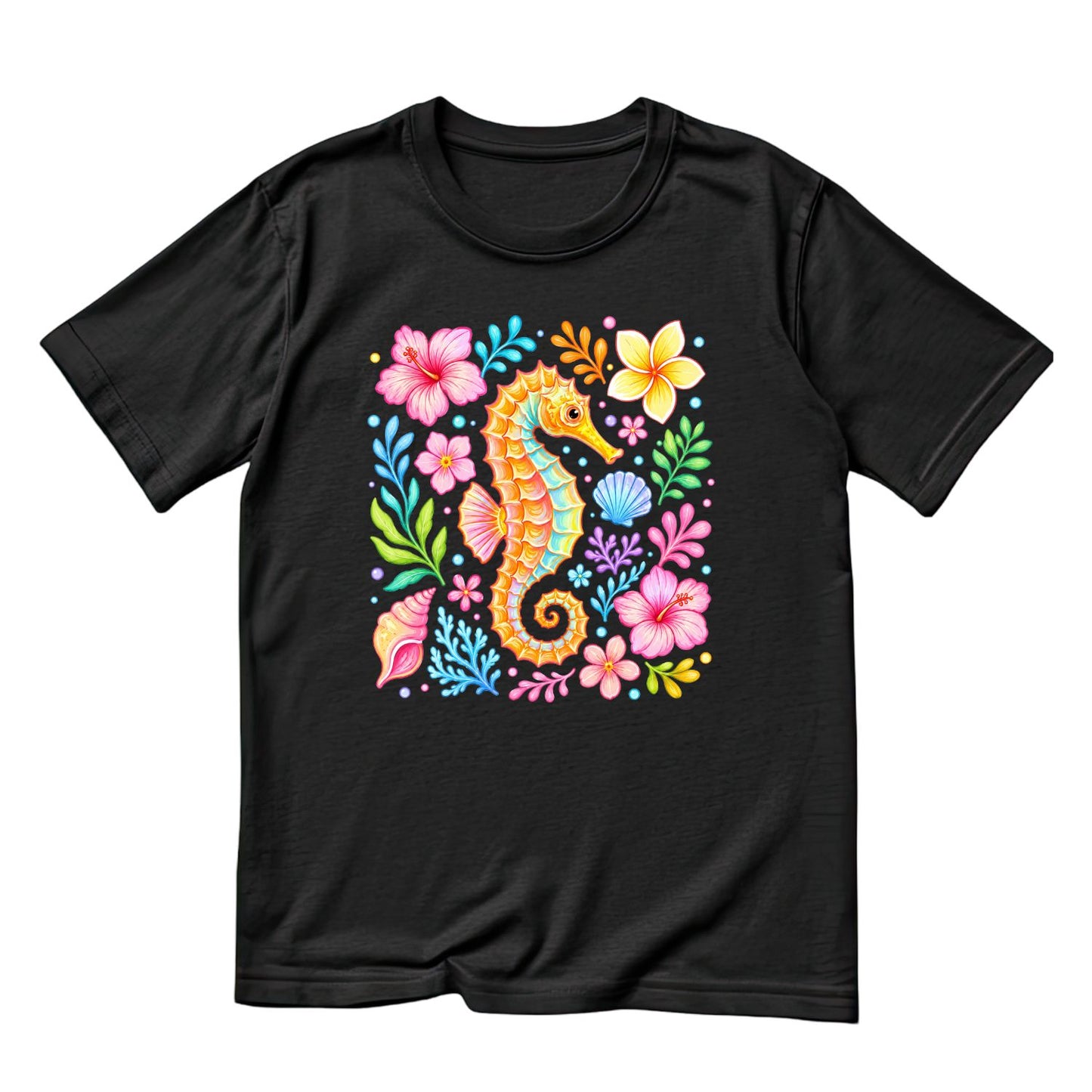 Seahorse Floral T-Shirt | Summer Graphic Tee | Beach Shirt