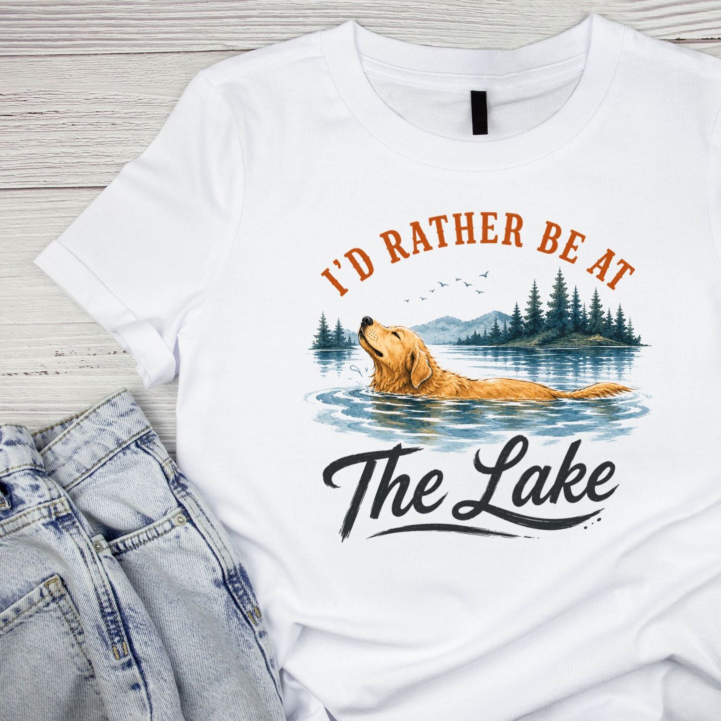 I’d Rather Be At The Lake Dog Swimming T-Shirt | Summer Graphic Tee | Beach Shirt