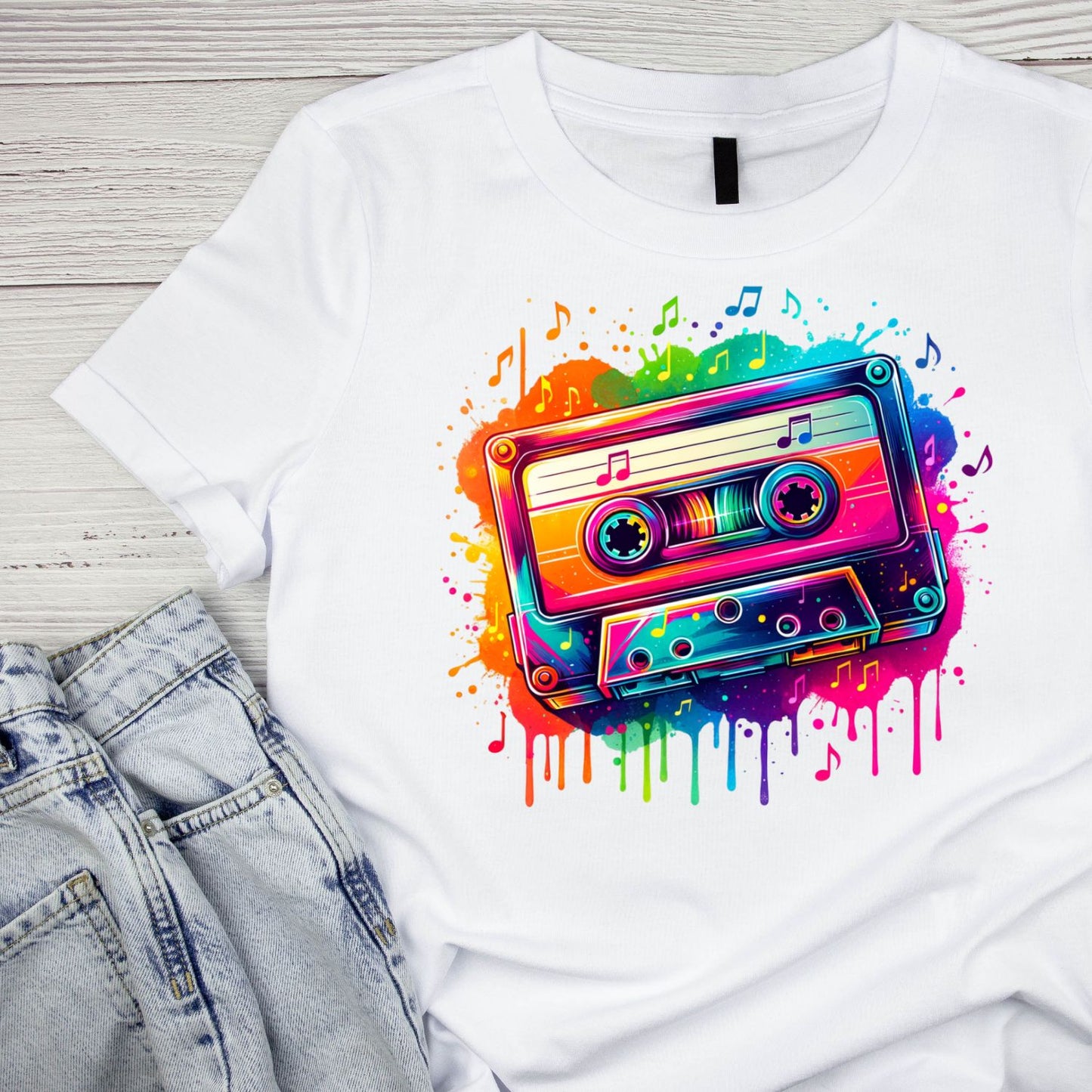 Colour Splash Retro Cassette Tape T-Shirt| Music | Songs