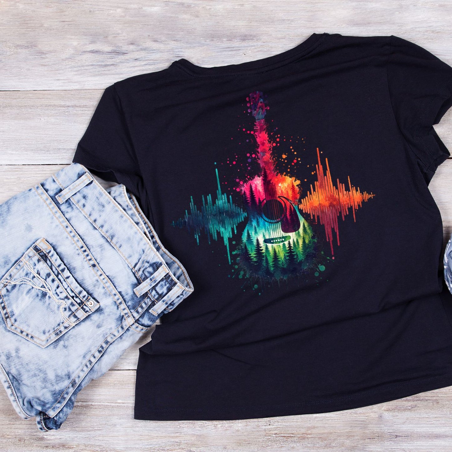 Colour Splash Guitar Forest T-Shirt| Music | Songs | Band
