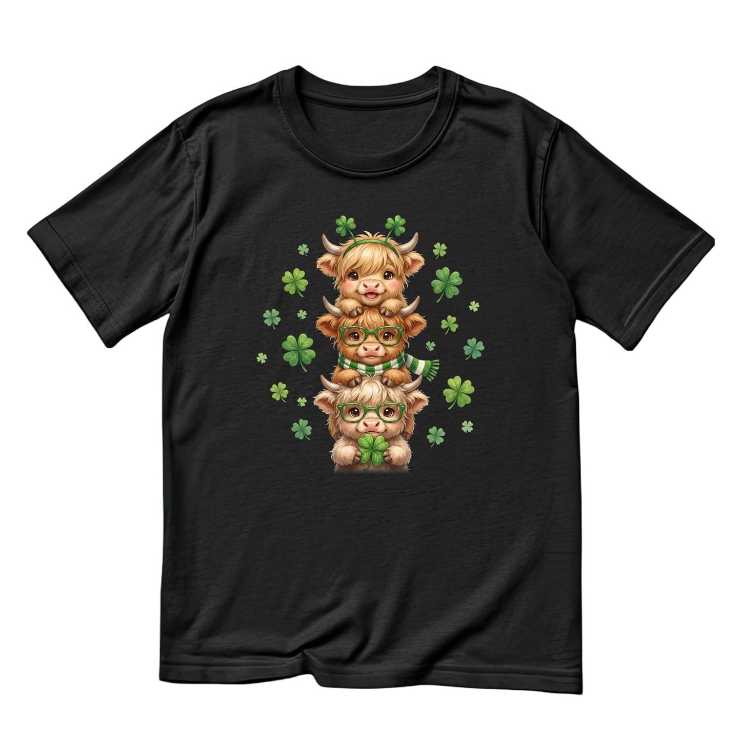 Shamrock Snuggles Highland Cows T-shirt | St Patrick’s Day T-shirt | Shamrock | Graphic Tee | Printed Shirt | St. Paddy’s