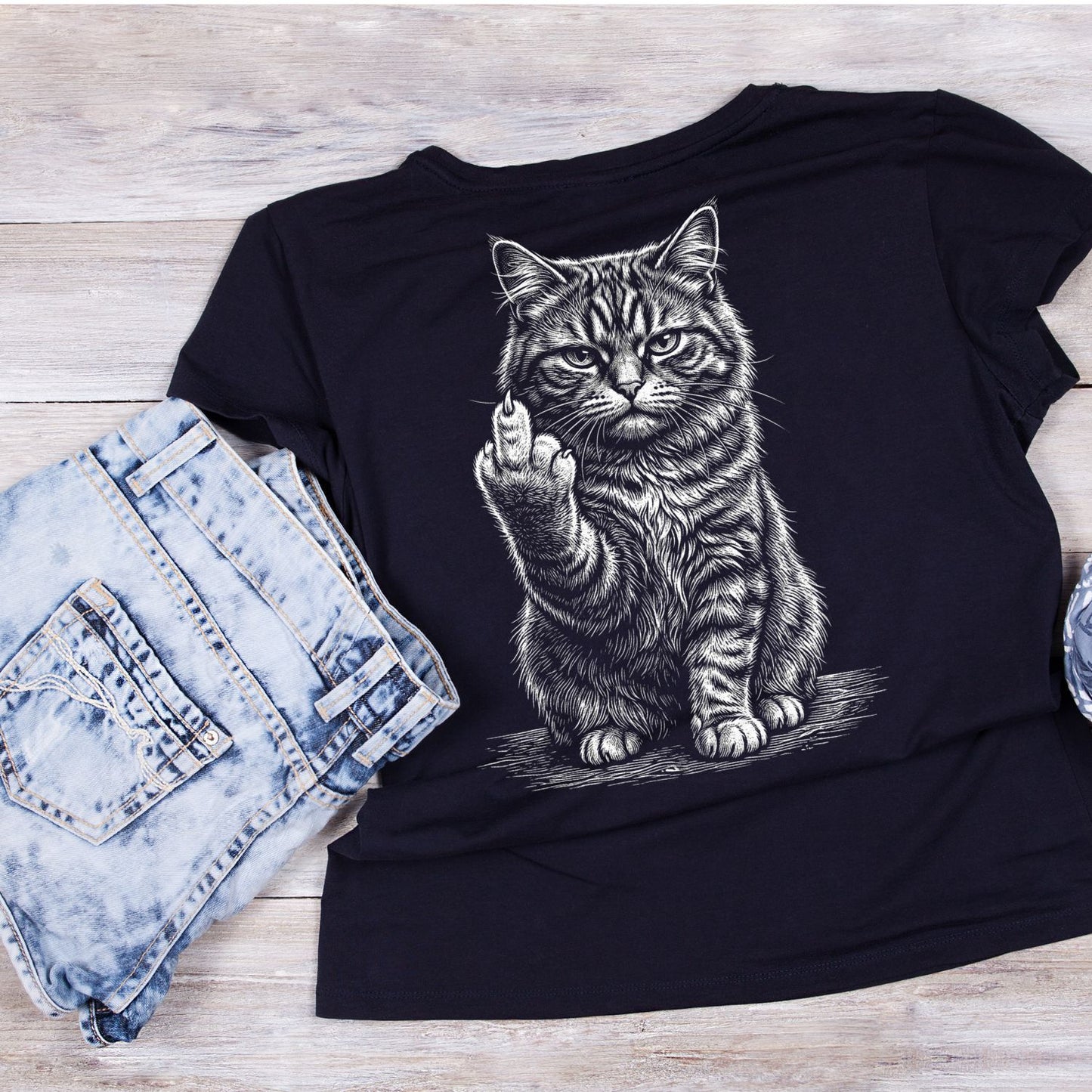 Middle Finger Attitude Cat T-Shirt | Cat Graphic Tee | Sarcasm Shirt