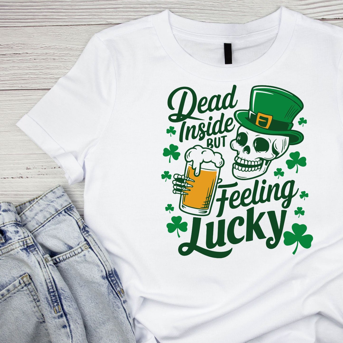 Dead Inside But Feeling Lucky T-shirt | St Patrick’s Day T-shirt | St. Paddy’s | Beer| Skelton Top hat