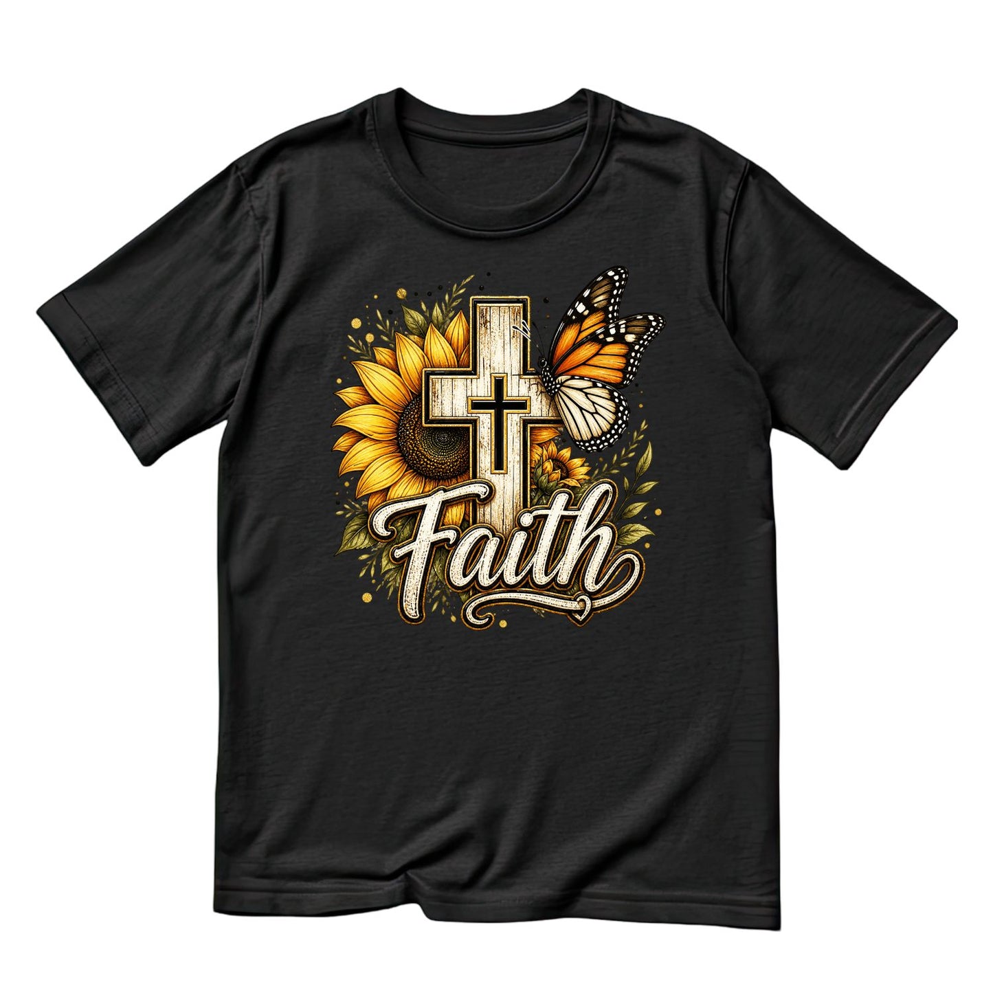 Faith Sunflower Monarch Butterfly T-Shirt | Faith Graphic Tee | Jesus God Shirt