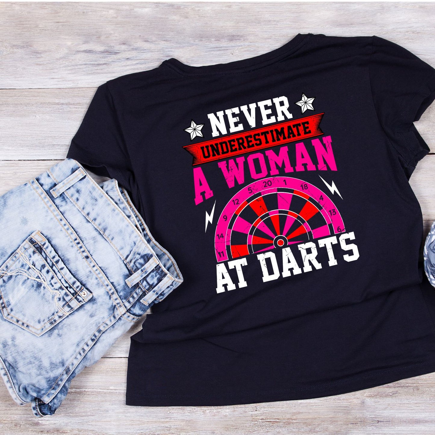 Never Underestimate A Woman At Darts T-Shirt | Darts Graphic Tee | Sports Shirt