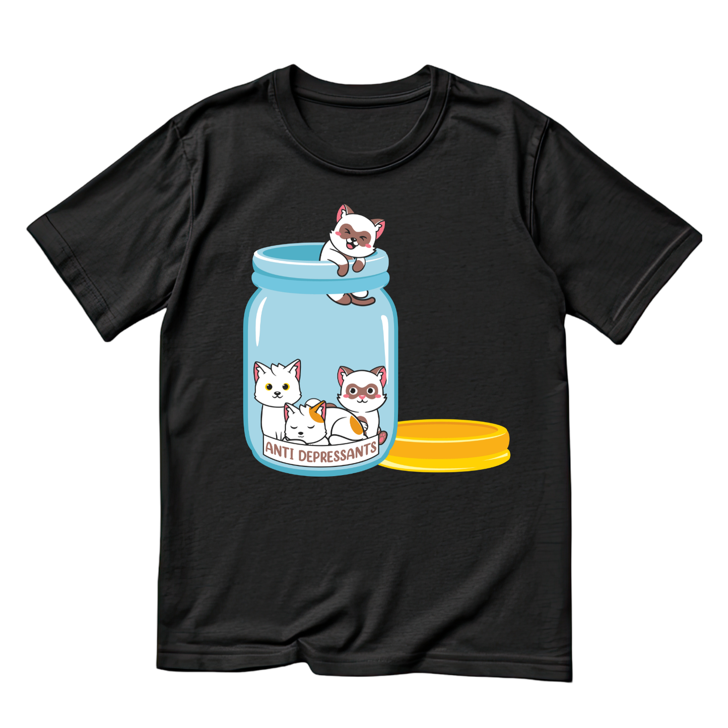 Cat Anti Depressants Pill T-Shirt| Cat Kitten Kitty | Joke Sarcastic Funny | Graphic Tee | Printed Shirt