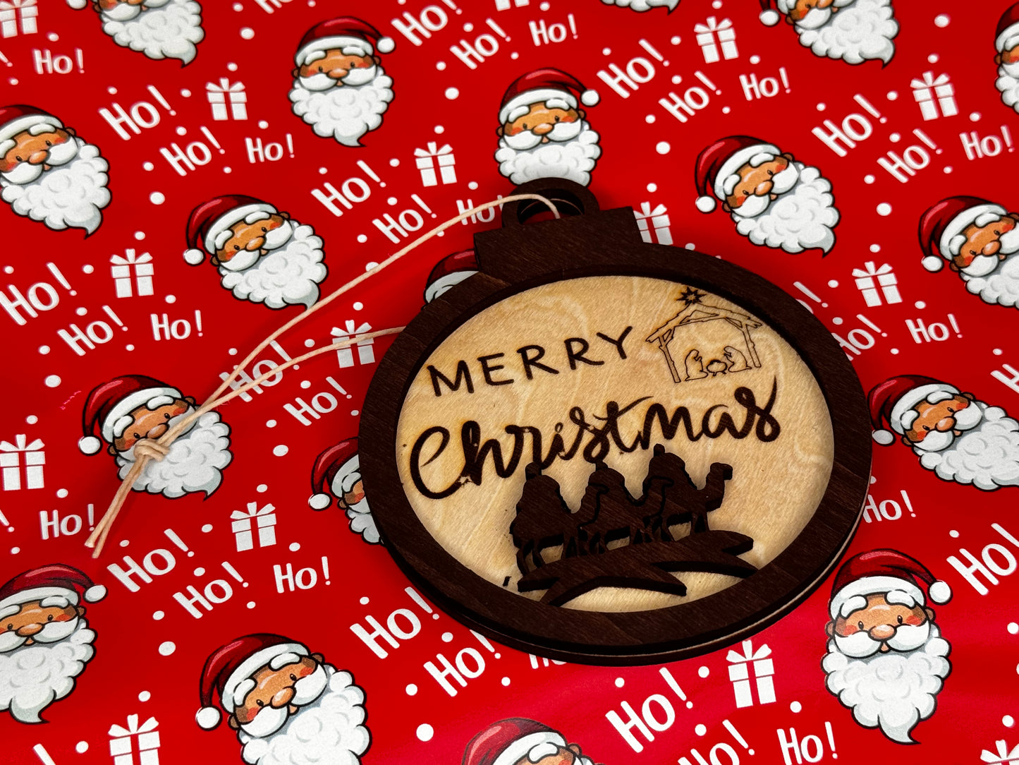 Merry Christmas 3D Christmas Laser cut Wood Christmas Ornament