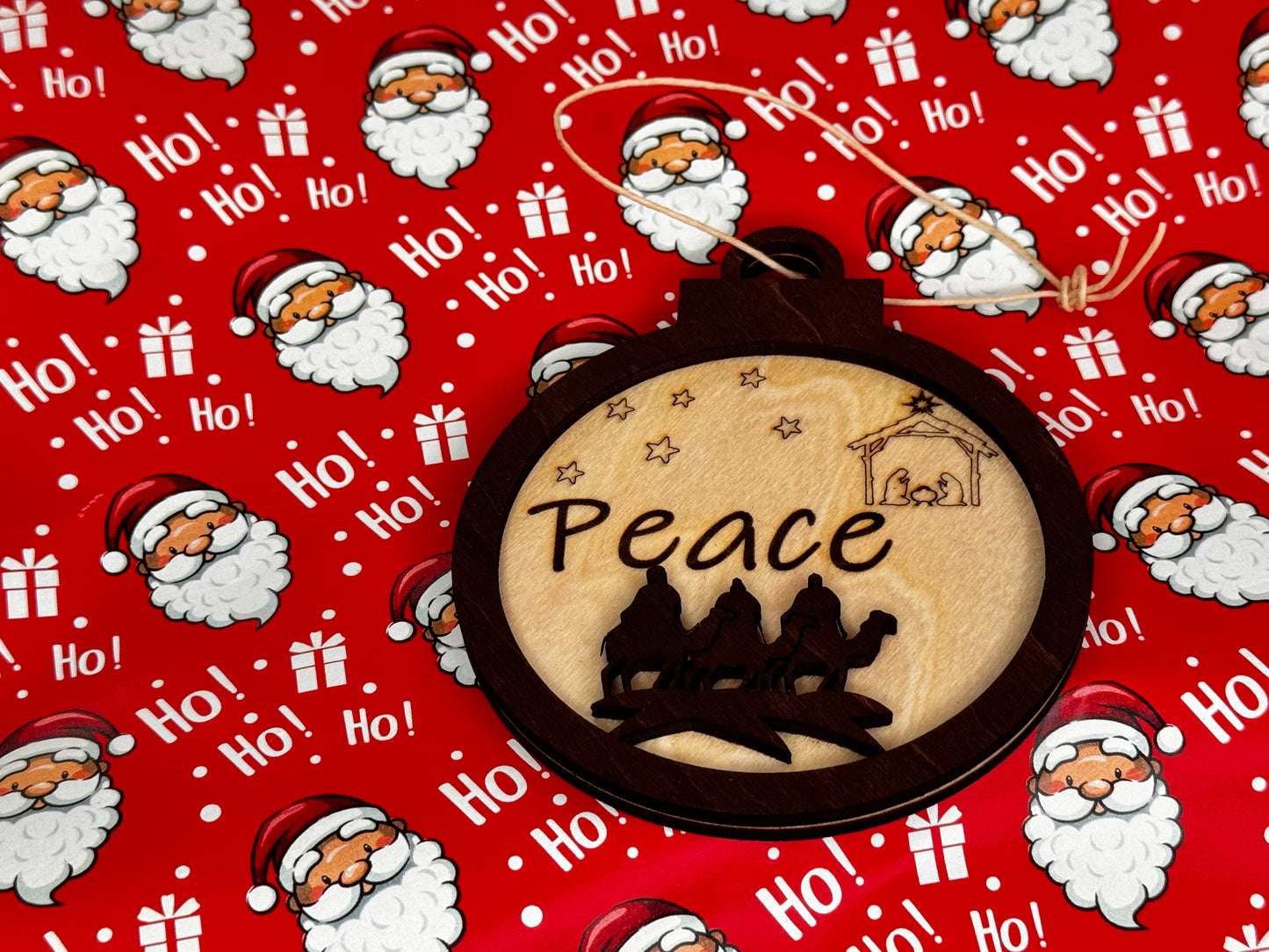 Peace 3D Christmas Laser cut Wood Christmas Ornament